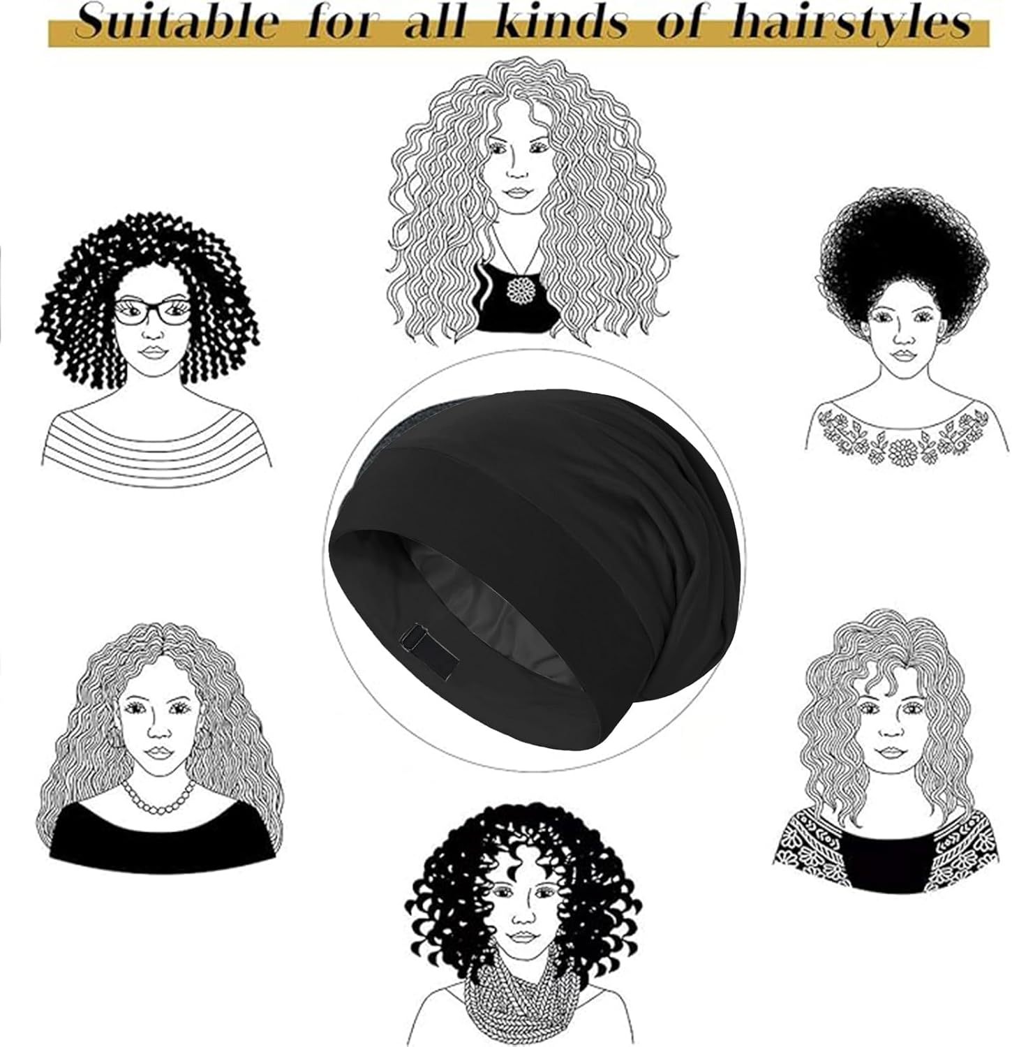 Mulberry Silk Bonnet for Women, Natural Silk Satin Lined Sleep Cap, Double-Layered Breathable Night Cap, Adjustable Silk Bonnet Hat for Curly Hair Braids, Hair Cap with Elastic Band image number 1