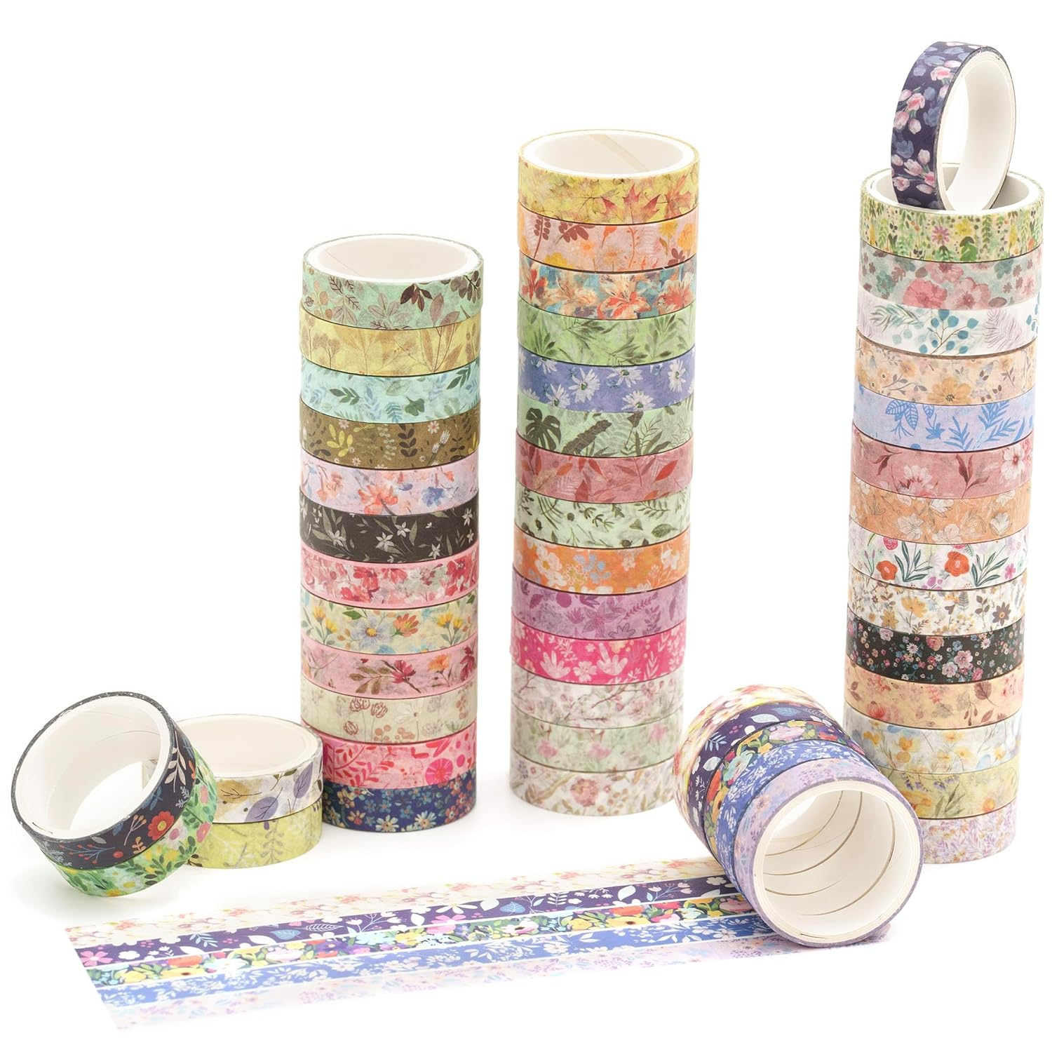 YUBBAEX Flowers Washi Tape Pack 50 Rolls Floral Printed Masking Tape Plants Decorative for Arts, DIY Crafts, Journal Supplies, Planners, Scrapbook, Card/Gift Wrapping