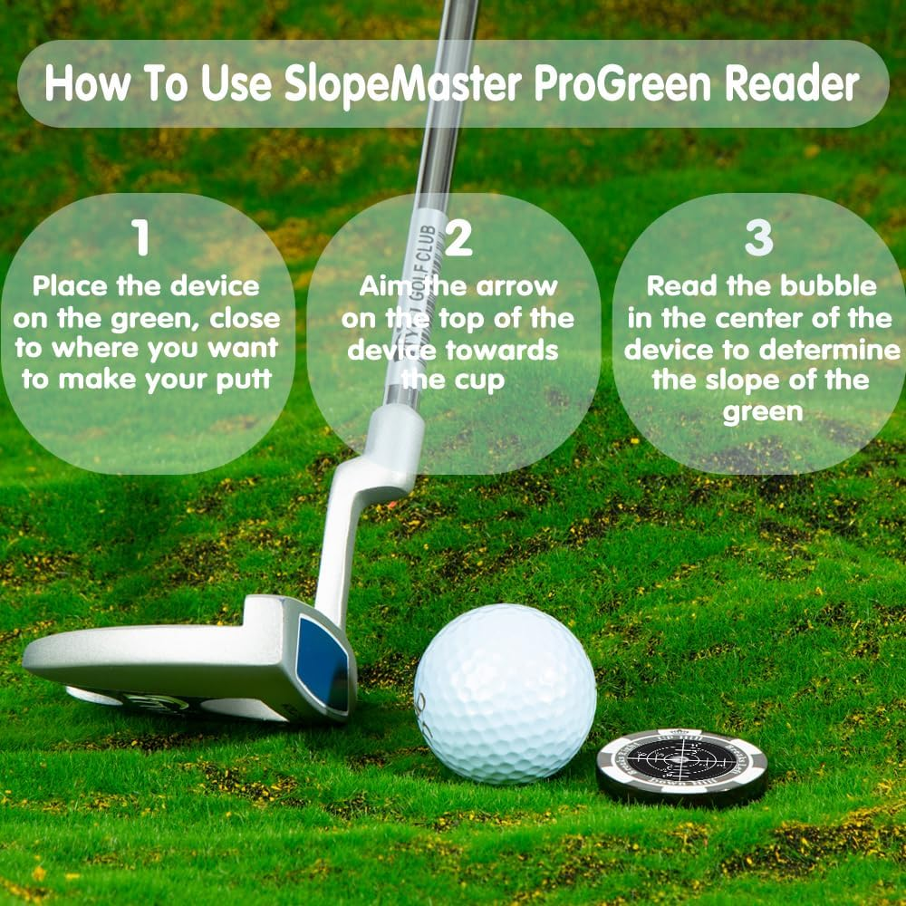 Slopemaster Progreen Reader - Golf Ball Marker with High Precision Green Reading Aid Golf Accessories for Men Women