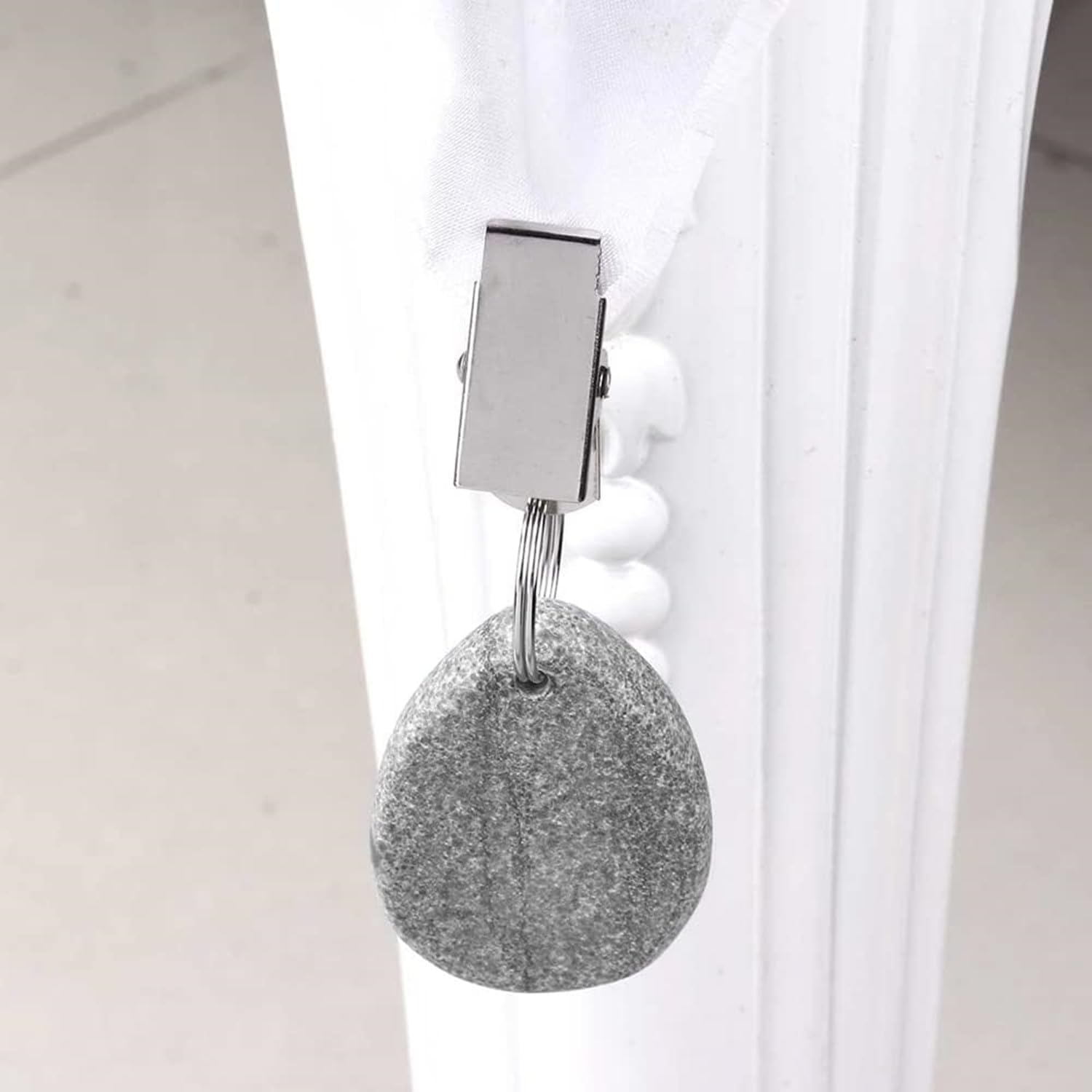 Tablecloth Weights Hangers,8 Pcs Tear Drop Marble Tablecover Weights, Tablecloth Pendant Stone Table Cover Weights with Metal Clips for Outdoor Party Picnic Table Decoration (Grey) - Grey image number 2