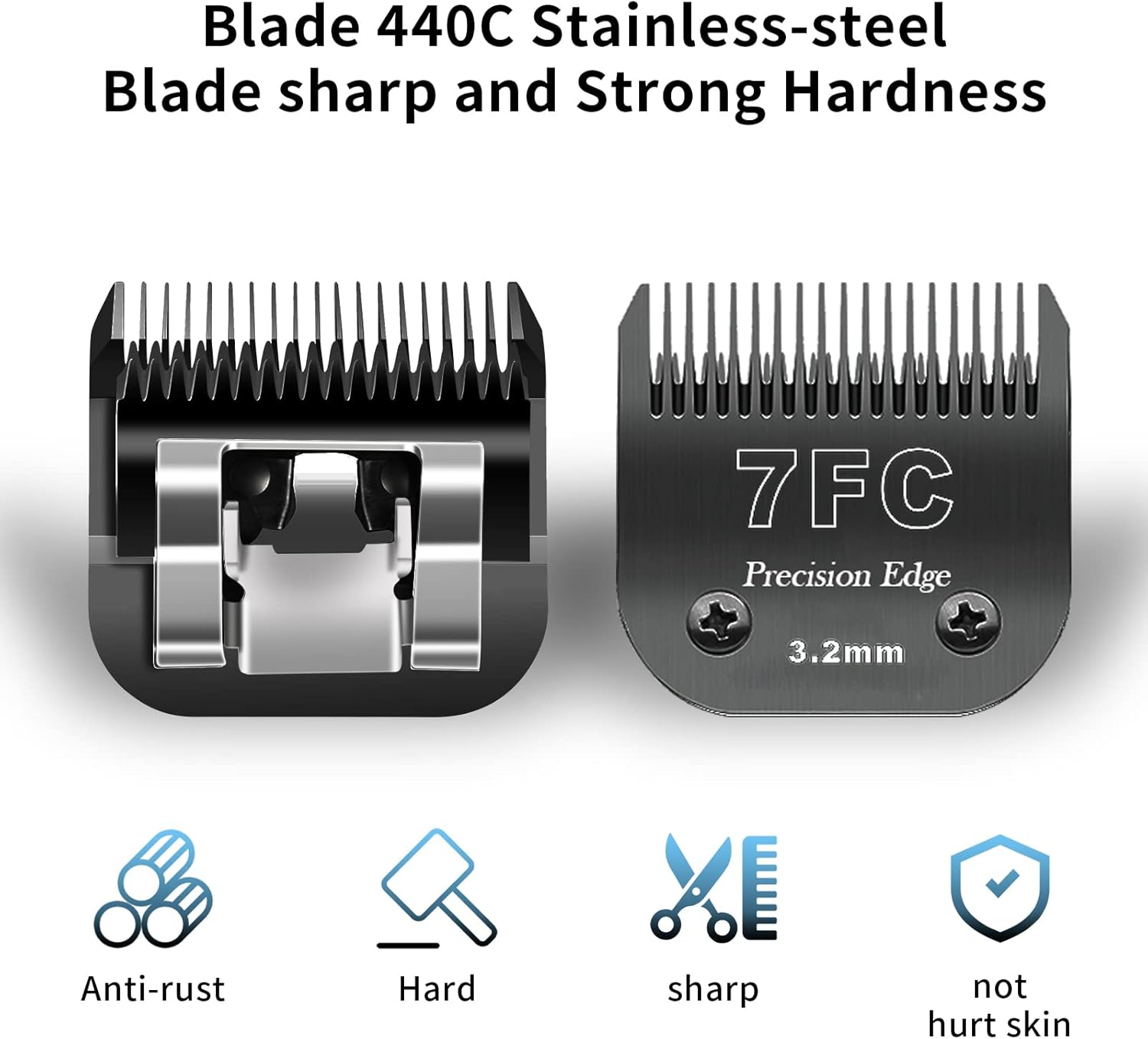 7FC/5FC/4FC Stainless Steel Dog Clipper Blades, Compatible with Heiniger/Andis/Oster A5/Wahl KM10 Series, Pack of 3, Black image number 1