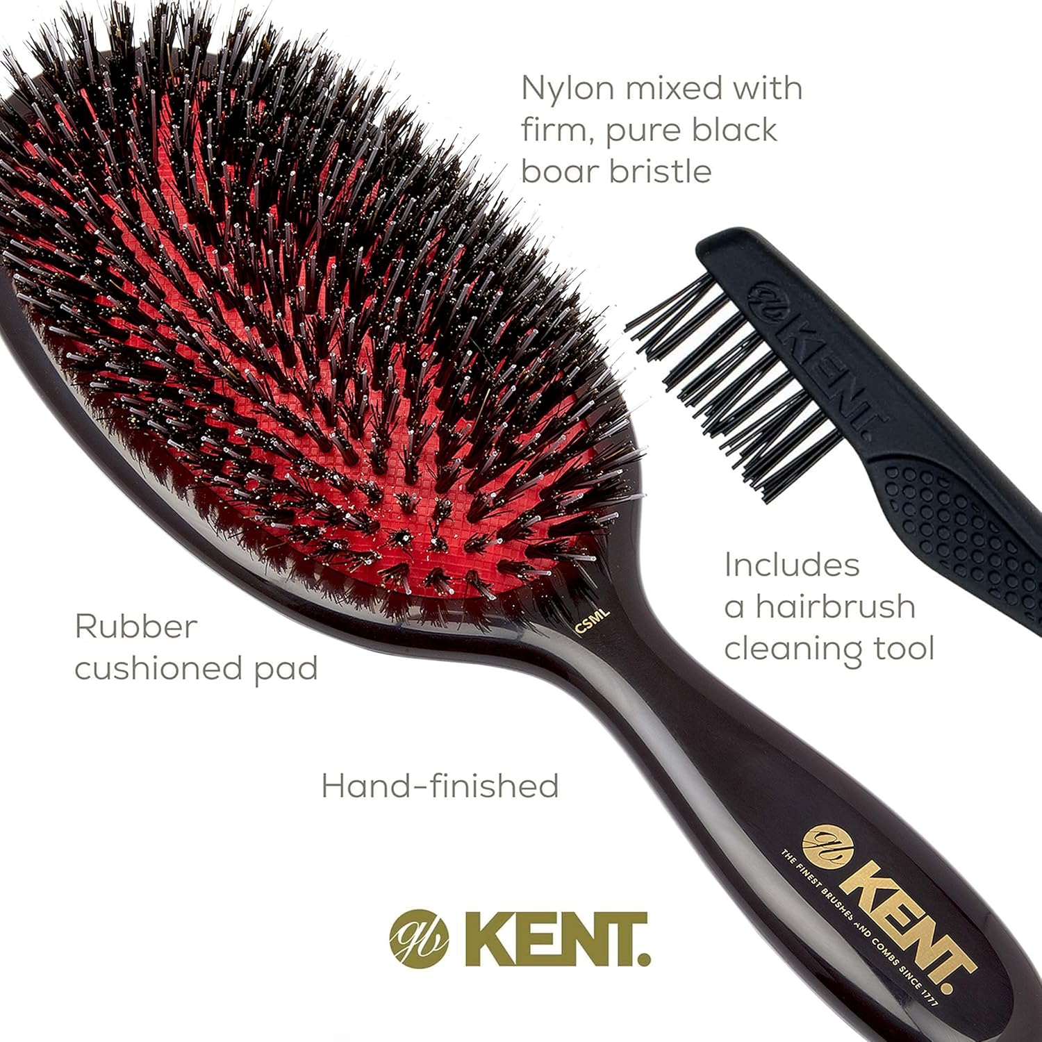 Kent Classic Shine Cushioned Bristle and Nylon Hair Brush, Large