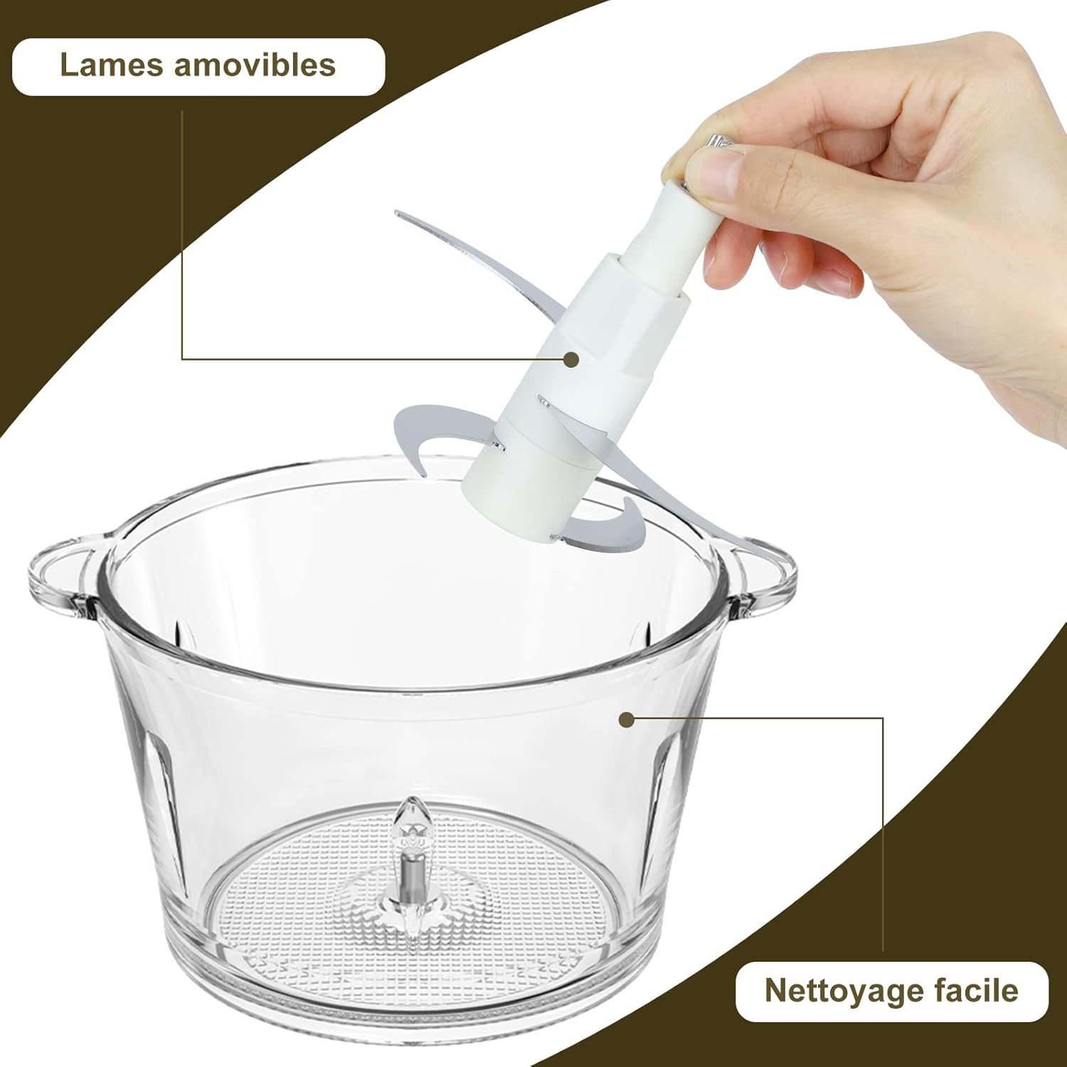 Bear 2L Food Processors 300W Electric Vegetable Chopper Glass Container with 4-304 Stainless Steel Knife for Meat, Smoothie, Onions, Fruit, Vegetables image number 5