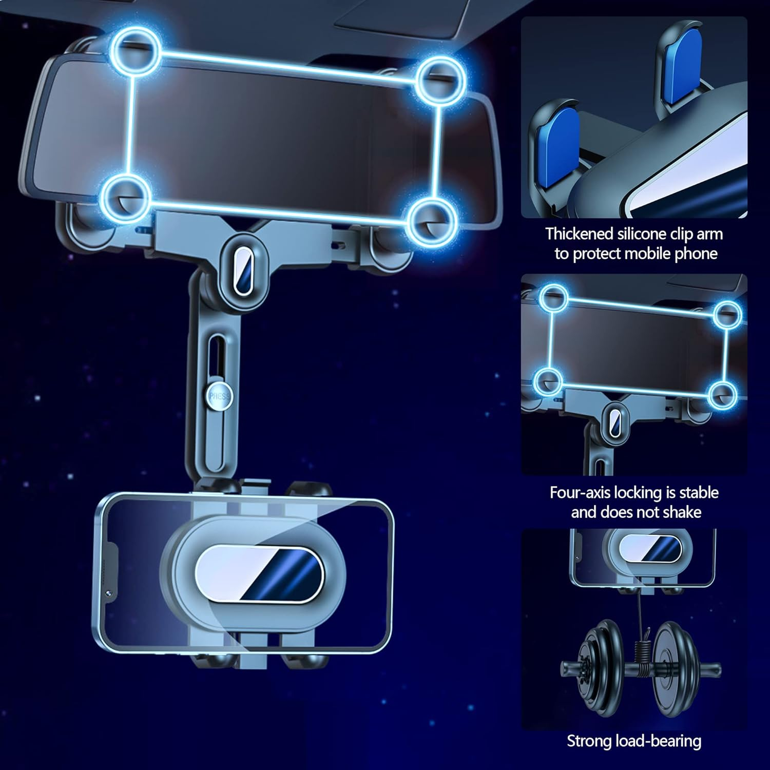 Turcee Car Rearview Mirror Navigation Phone Holder, 360 Rotatable and Retractable, for Iphone, Samsung Galaxy & All Smartphones image number 2