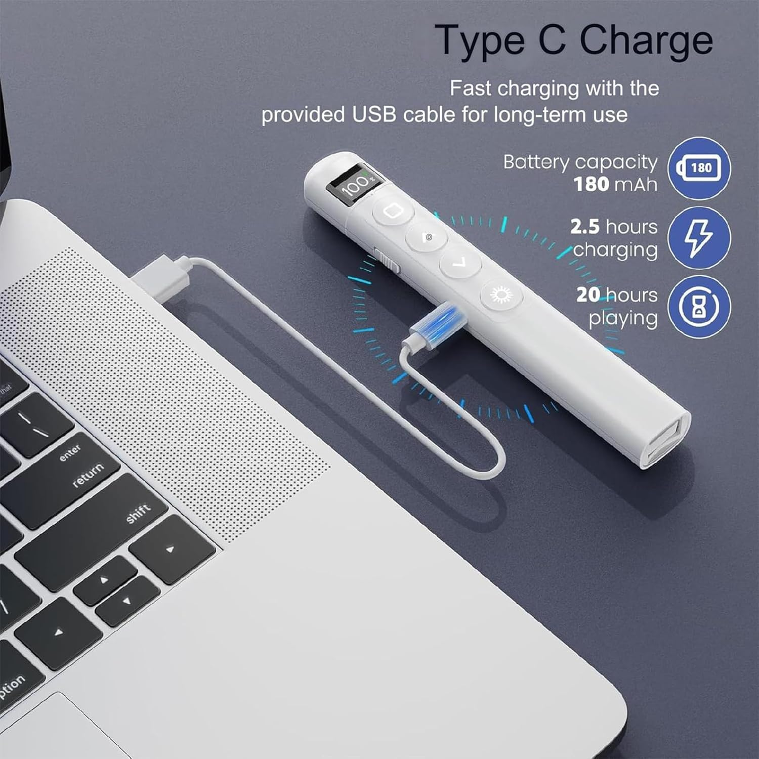 Rechargeable Wireless Slide Presenter with LED Digital Screen, Wireless Presenter Remote, Plug & Play, Slide Advancer for Computer/Mac/Laptop image number 2