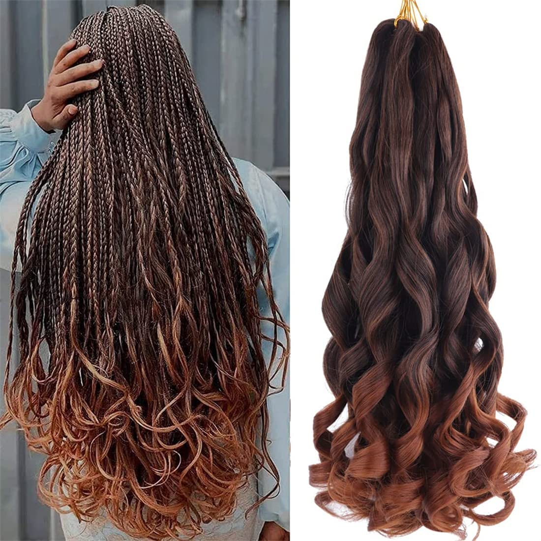 24 Inch French Curly Braiding Hair 6 Pack Loose Wavy Spiral Curl French Crochet Braid Hair Synthetic Pre Stretched Bouncy Braid Hair Extensions (T33)