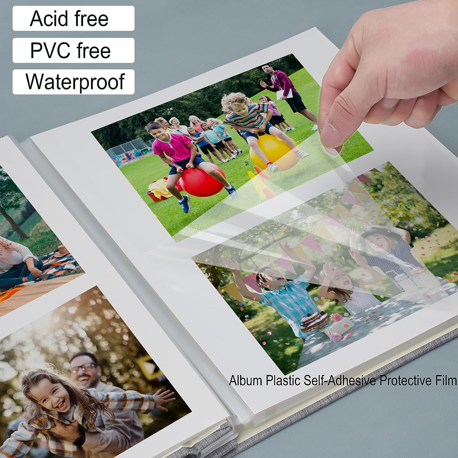 Large Photo Album Self Adhesive for 4X6 5X7 8X10 Pictures 60 Blank Pages,Diy Linen Scrapbook Album with 1 Metallic Pen (Classic, Grey, 11"X10.6" 60Pages) image number 2