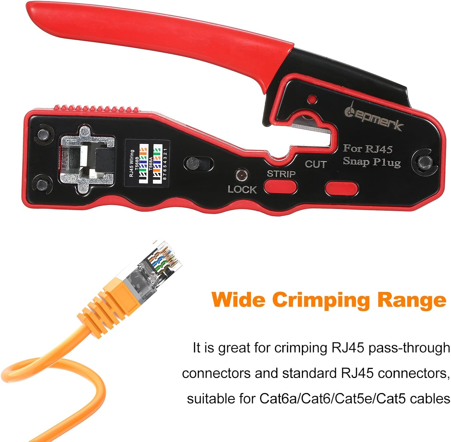 Rj45 Crimp Tool Kit,Rj45 Crimp Tool Kit All in One Pass through Crimping Tool for Cat5E Cat6 Cat6A Pass through Connector with 100Pcs Connectors 100Pcs Covers Network Cable Pliers Tester Blades image number 5