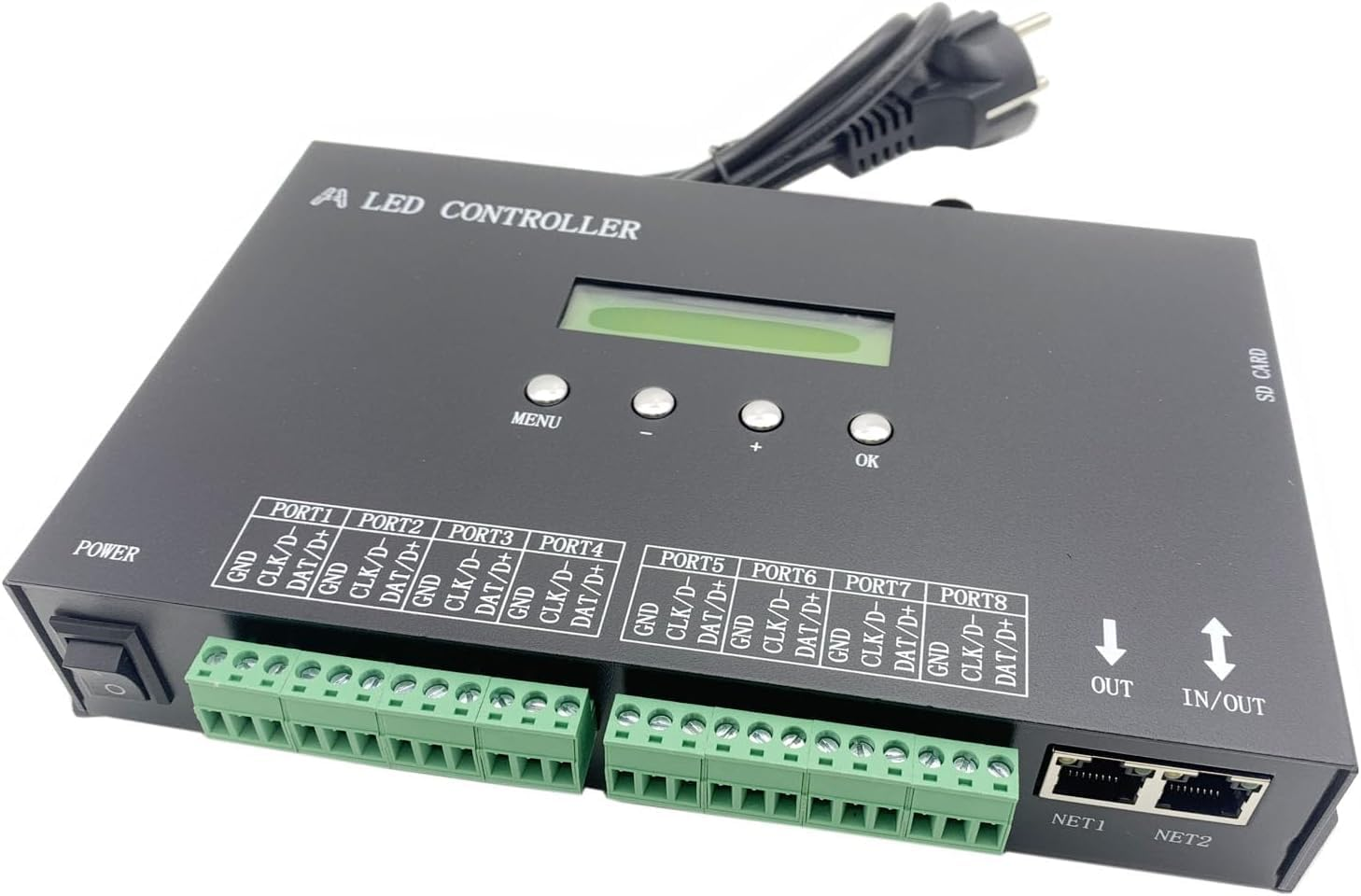 H807SA 8CH Artnet/Dmx to Spi LED Pixel Controller with SD Card for Ws2811 Ws2812B Ws2815 Ws2813 Apa102 LED Strip image number 1