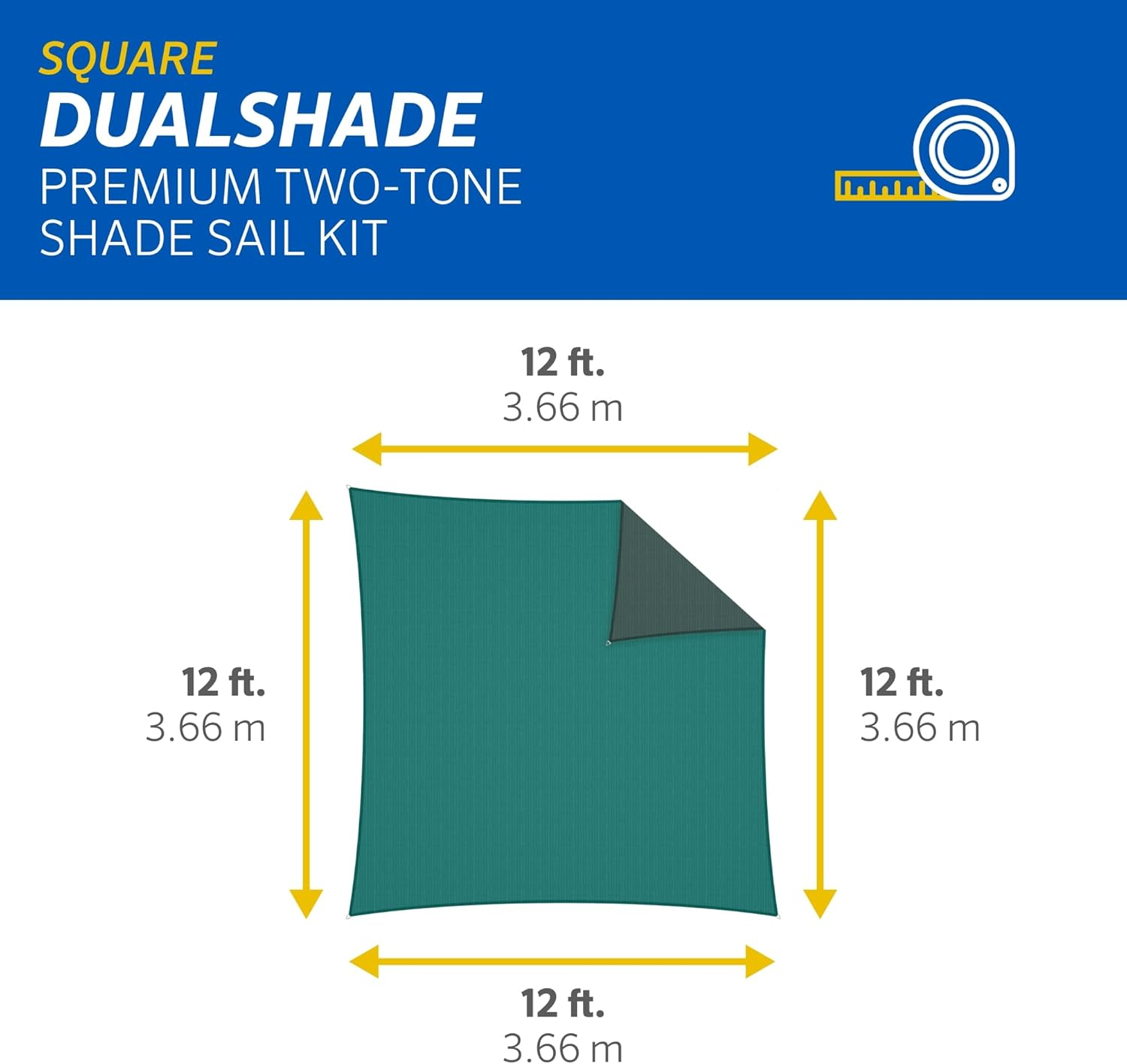 Coolaroo 95% UV Block Dualshade Iridescent Outdoor Sun Shade Sail with Hardware Kit for Patio, Garden, Pool and Backyard 12' Square, Maldives image number 3