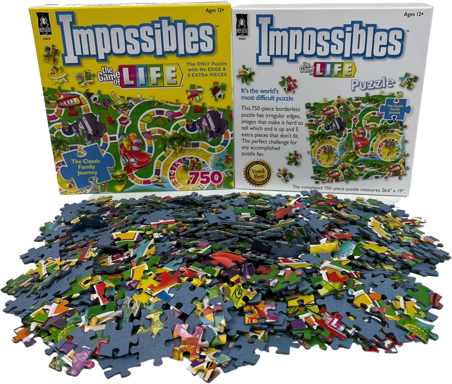 Bepuzzled, Hasbro Impossibles Puzzle Featuring Imagery from the Classic Game of Life, a 750 Piece Borderless Puzzle for Advanced Puzzlers Ages 15 and Up