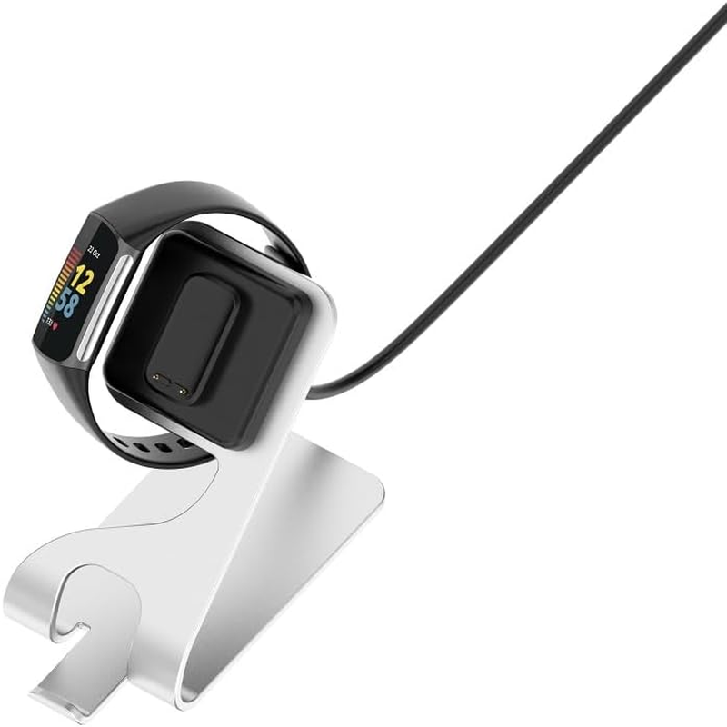 Metal Charger Stand Intended for Fitbit Charge 5 6/ Luxe Watch, Portable Watch Charger with USB Charging Cable Station for Charge 5/ Charge 6/ Luxe(Silver) image number 2