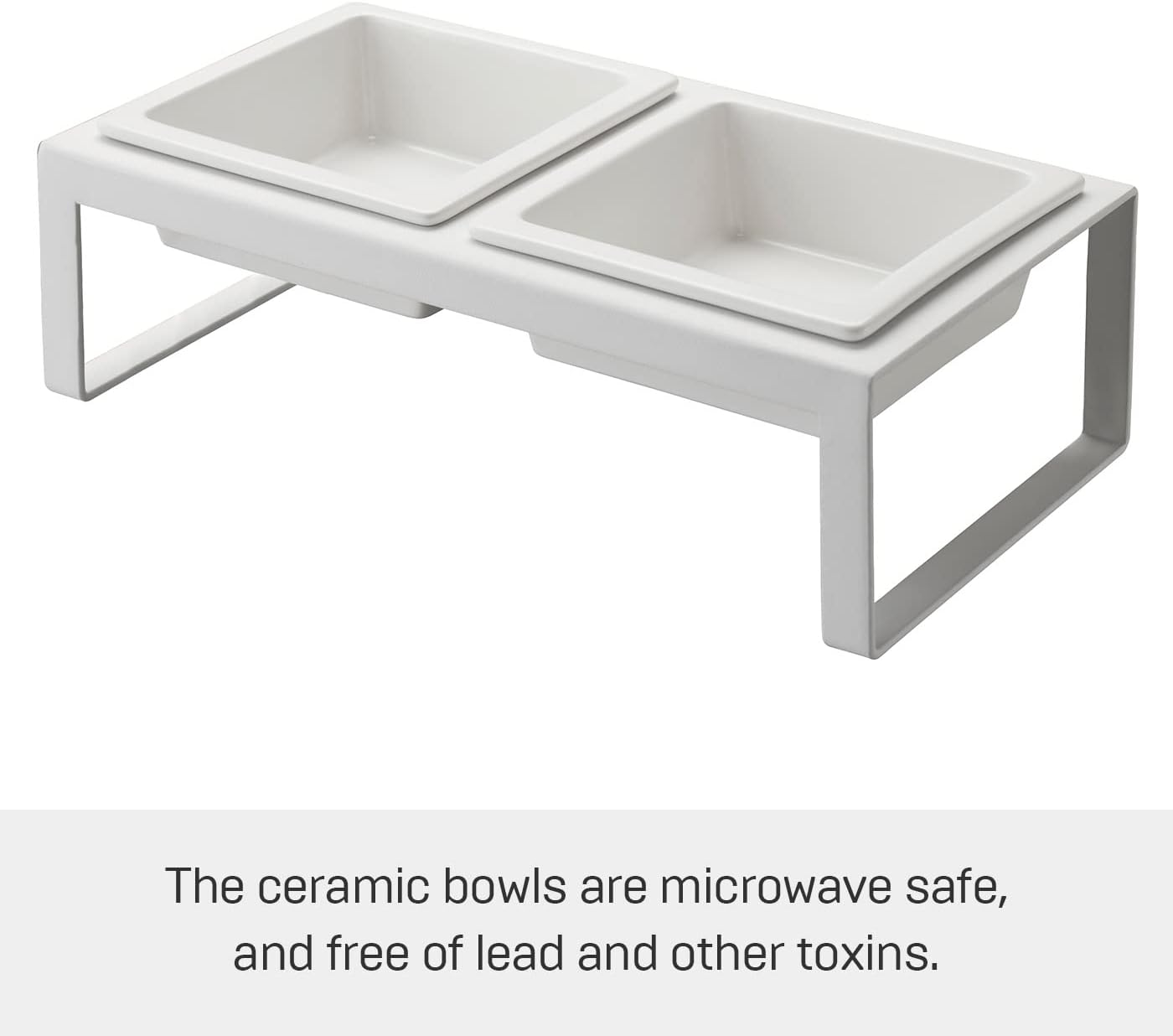 Yamazaki Home Pet Food Bowl Steel and Ceramic Pet Food Stand White