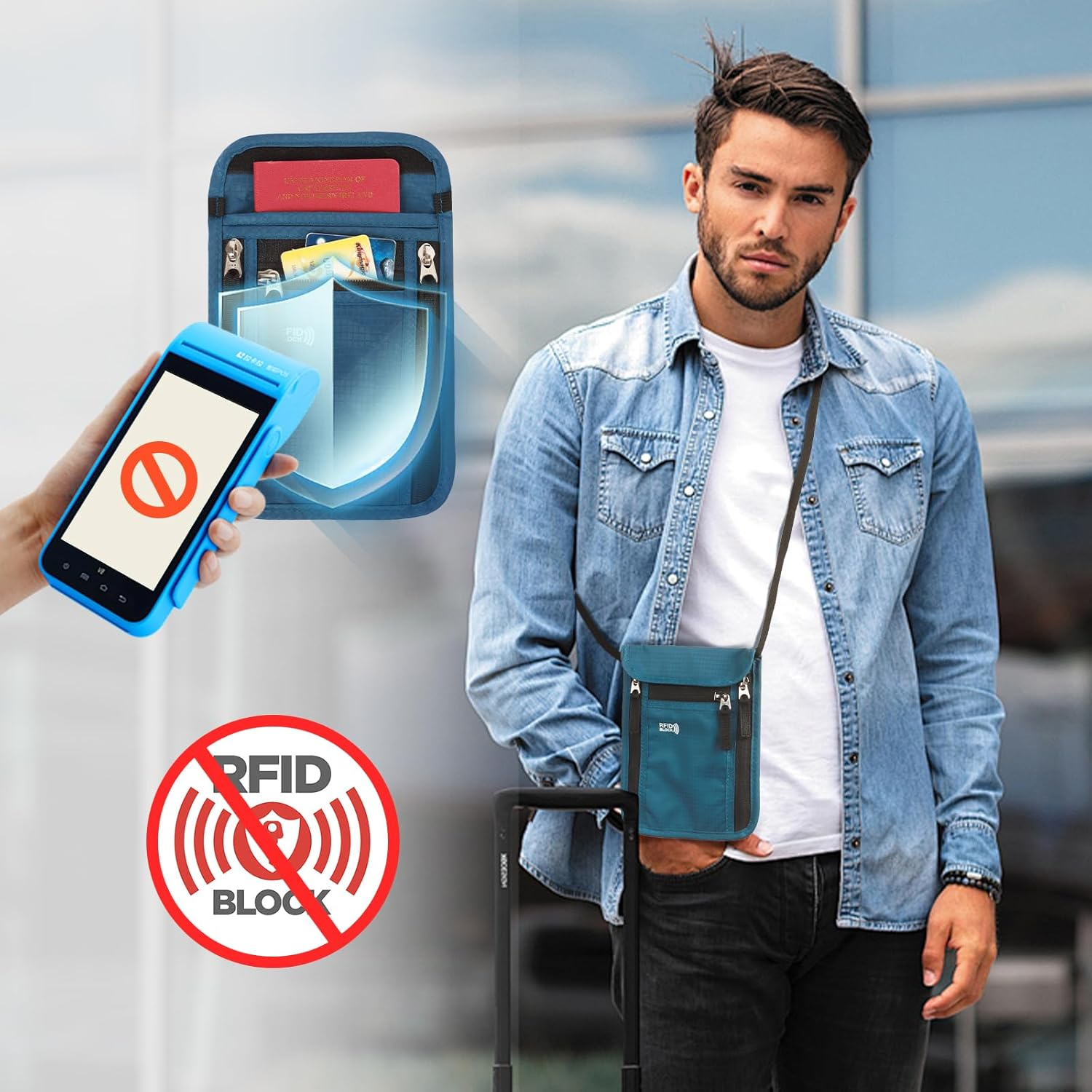 Moorle Men'S Neck Pouch with RFID Protection, Anti-Theft Unisex Travel Purse, Waterproof Shoulder Bag, Theft-Proof, Travel Neck Pouch, Chest Bag for Smartphone, Passport image number 5