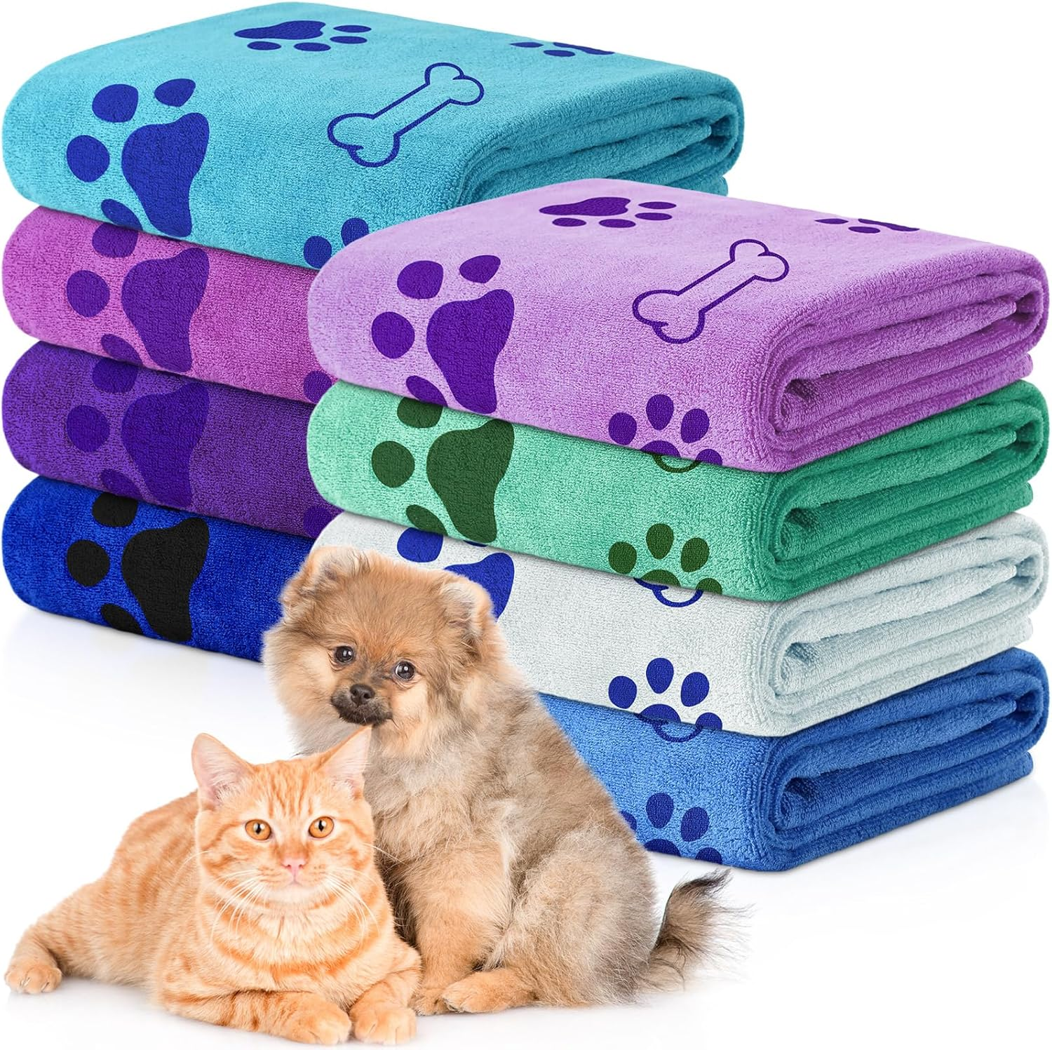 Chumia 8 Pcs Dog Towels for Drying Dogs Cats Pet Towels Bulk Puppy Microfiber Quick Drying Paw Bath Bathing Supplies Absorbent for Medium Pets(Colorful,40 X 24 Inch) image number 6