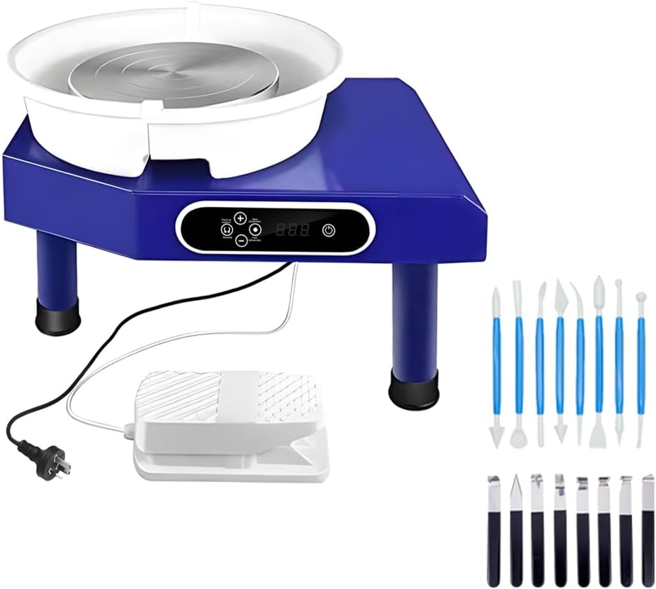 Alston 9.8Inch Electric Pottery Wheel Machine 1200W Adjustable Speed Pottery Wheel, Foot Pedal Control Ceramic Pottery Forming Wheel, Ceramic Crafts DIY Clay Tool with Detachable Basin, AU Plug