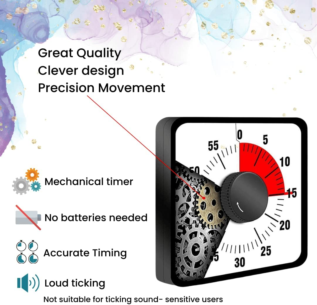 60-Minute Visual Countdown Timer for Kids and Adults, Classroom Time Management Clock (Large, Black) image number 5