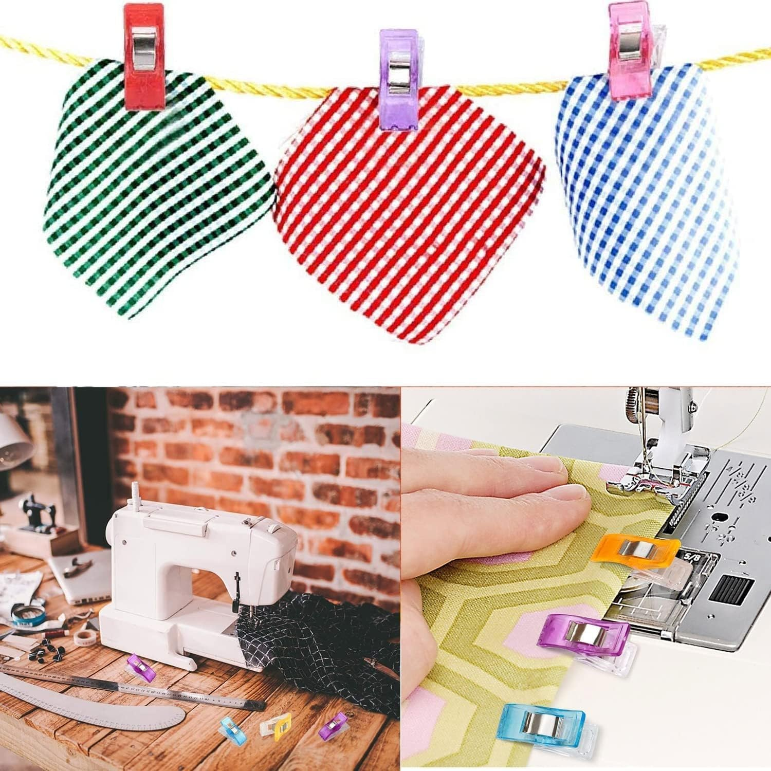 Sewing Clips, 100-Pack Multipurpose Fabric Clips, Assorted Colours for Crafting image number 4