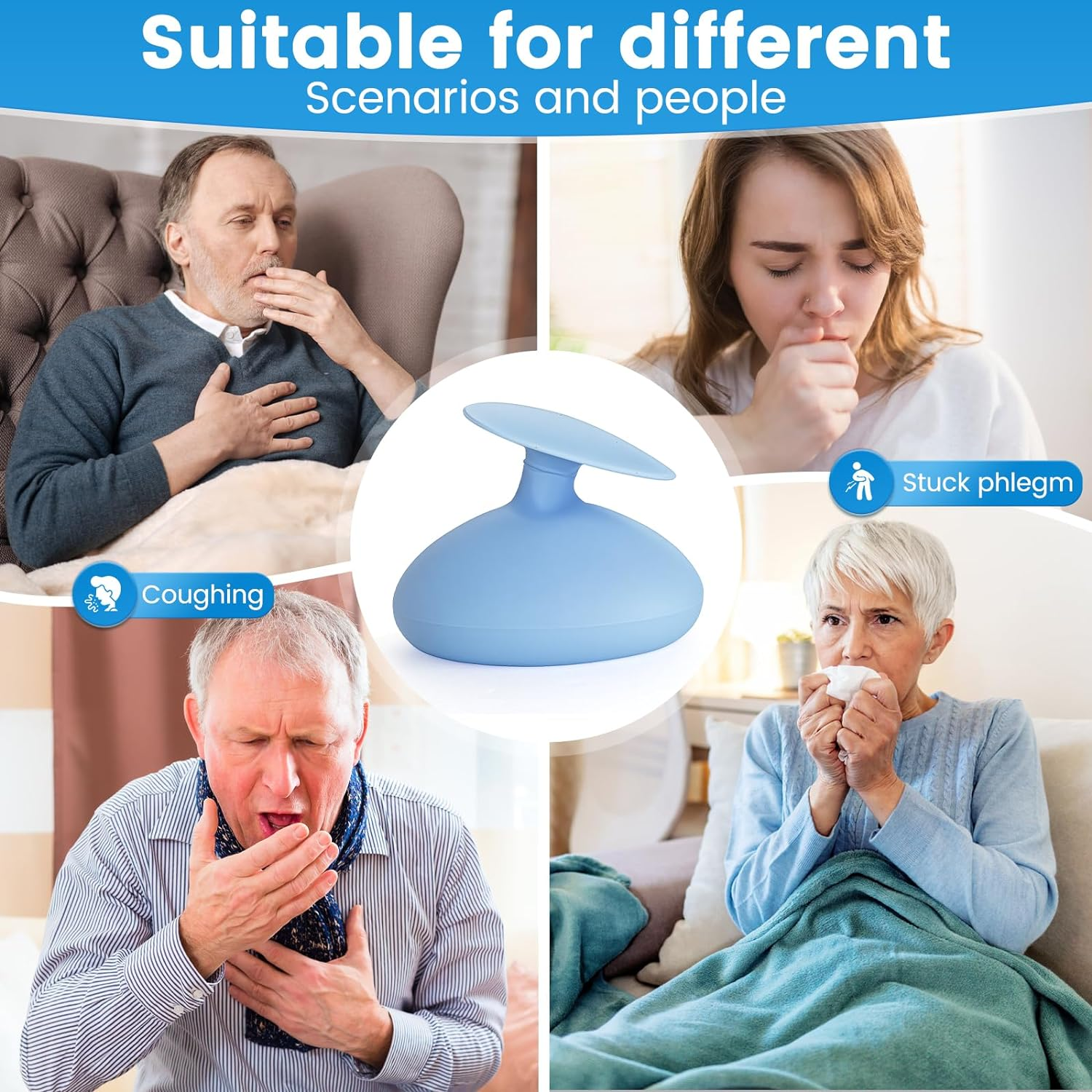 Silicone Palm Chest Percussion Cup, Chest Physical Aid Therapy Cup, Mucus Flutter Removal Device, Percussion Treatment for Mucus, Sputum, and Expectoration Problem(4.3 * 3.5 Inch for Adult) (Green) - Blue image number 4