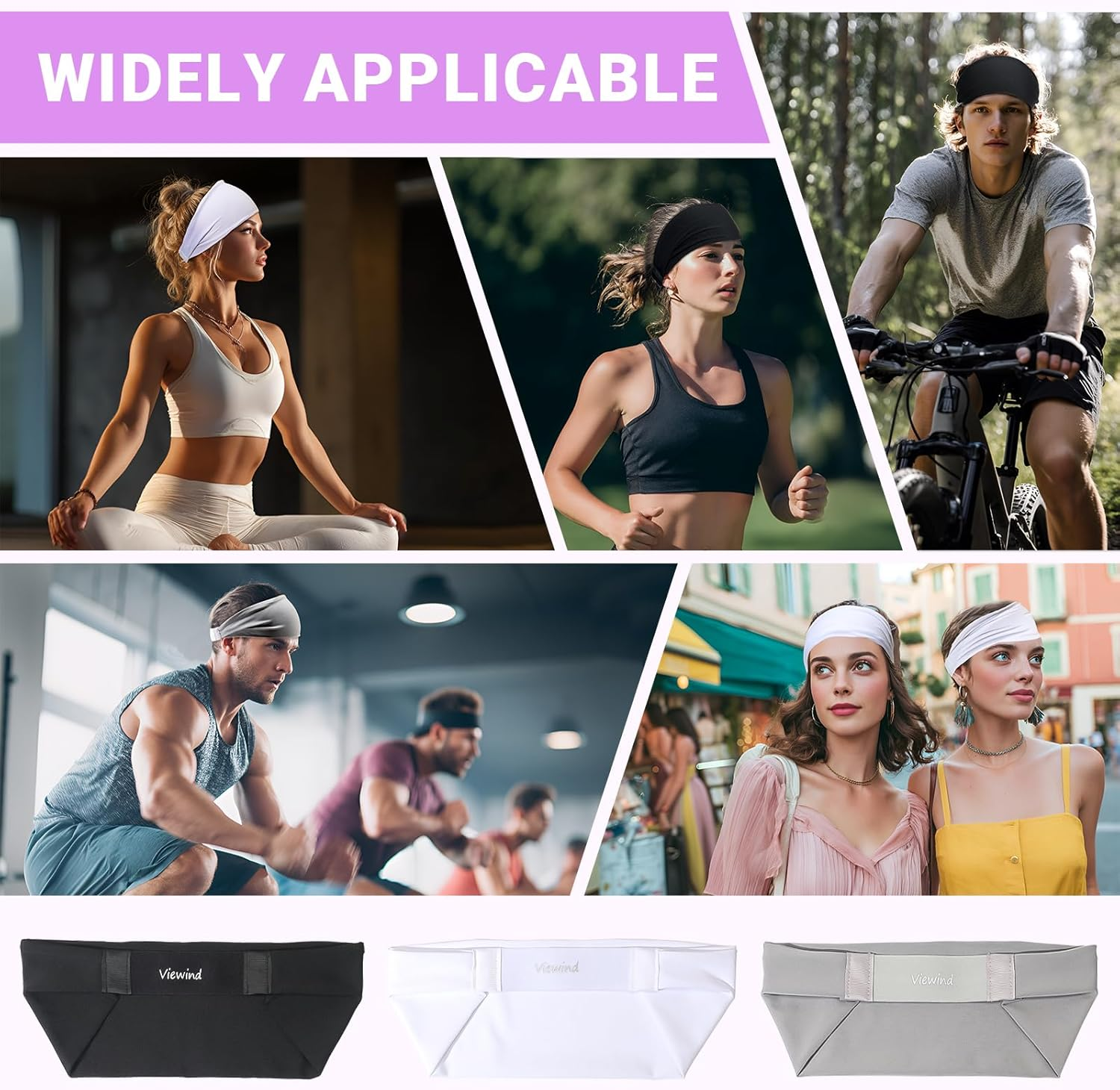 Sweat Absorb Headband for Men & Women, Athletic Headband for Running Yoga Workout, Wide Fashion Headband for Daily, 4" Width, Soft & Strechy, Non Slip Silione, 3 Colors in Pack image number 1