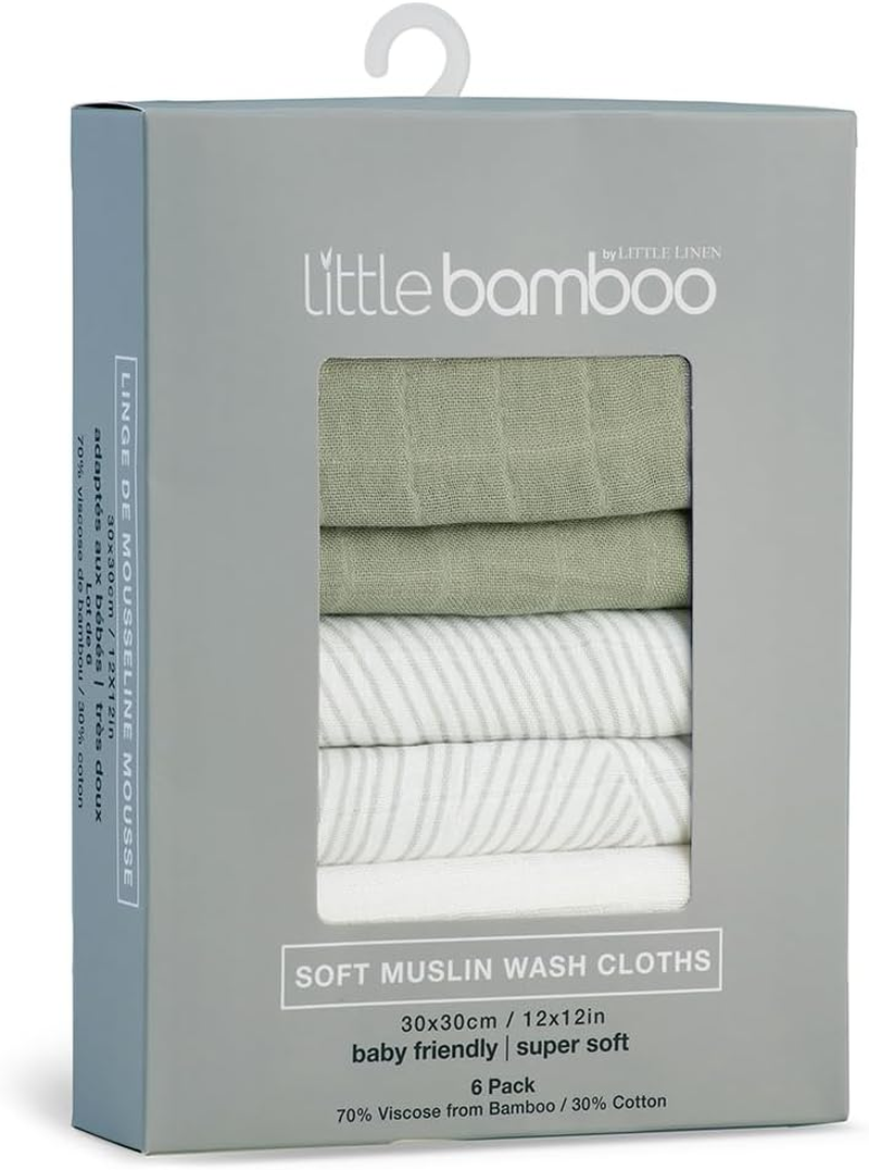 Little Bamboo Muslin Baby Face Washer Cloths 6 Pack - Natural