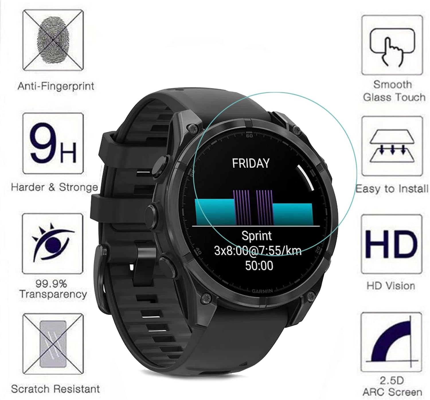 HEYUS [3 Pack] for Garmin Fenix 8 (Solar/Amoled) 47Mm Screen Protector, 9H Hardness Scratch Resistant Tempered Glass Protective Film for Garmin Fenix 8 Solar Amoled image number 1