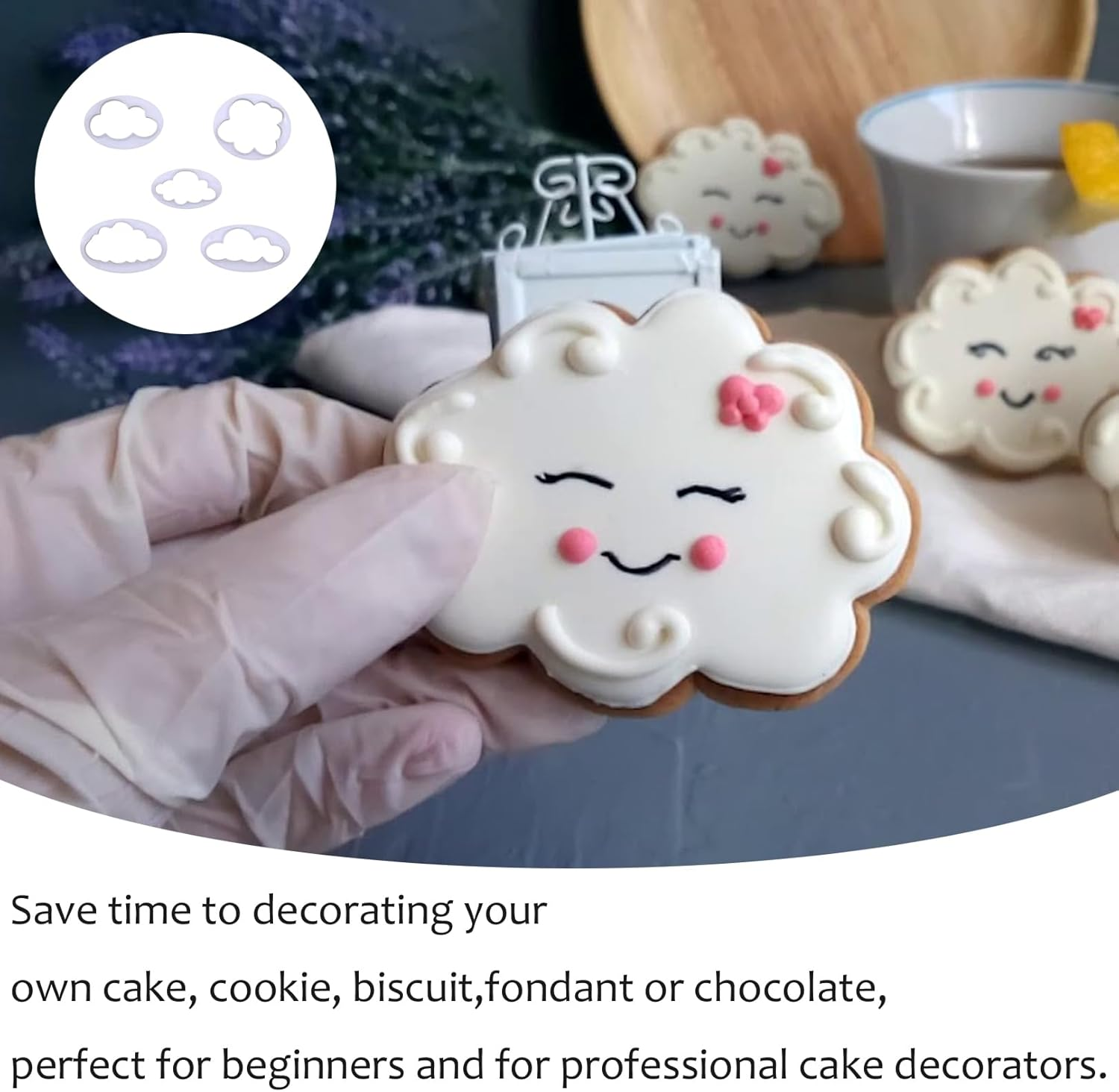 5PCS Cloud Cookie Cake Cutter Cloud Shape Mold Cake Decoration,Plastic Fondant Cutter,Baking Accessory Embossing Tool,For Baking Room Coffee Shop Birthday Wedding Children DIY Cookwar image number 3