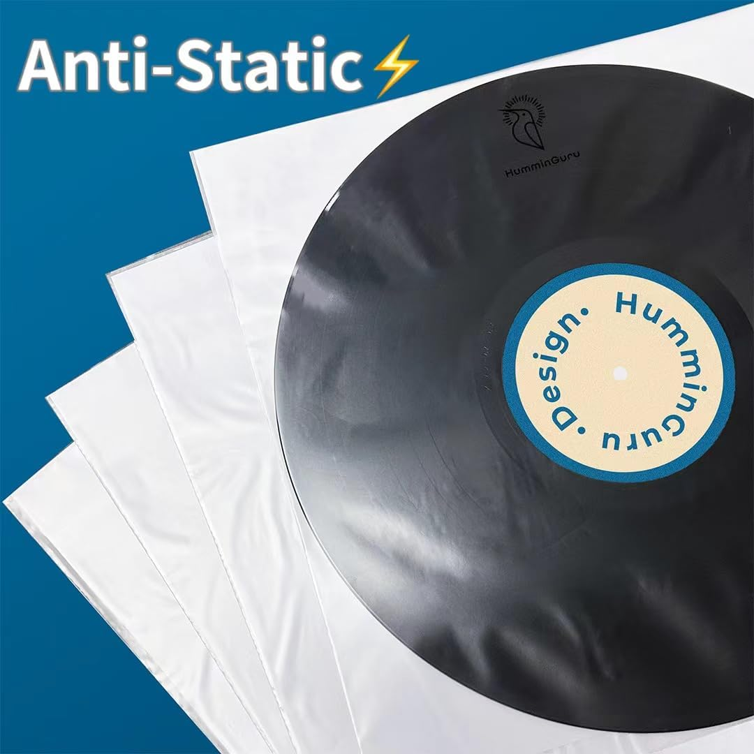 Humminguru 3-Ply Premium Inner Record Sleeves 12 Inch. Rice Paper Lined Master Sleeves. Anti-Static Vinyl Record Sleeves, Acid-Free Thick HDPE 3+1 Layer in 7 Mil, 50 Pack (12&rdquo; Master Inner Sleeves) image number 1