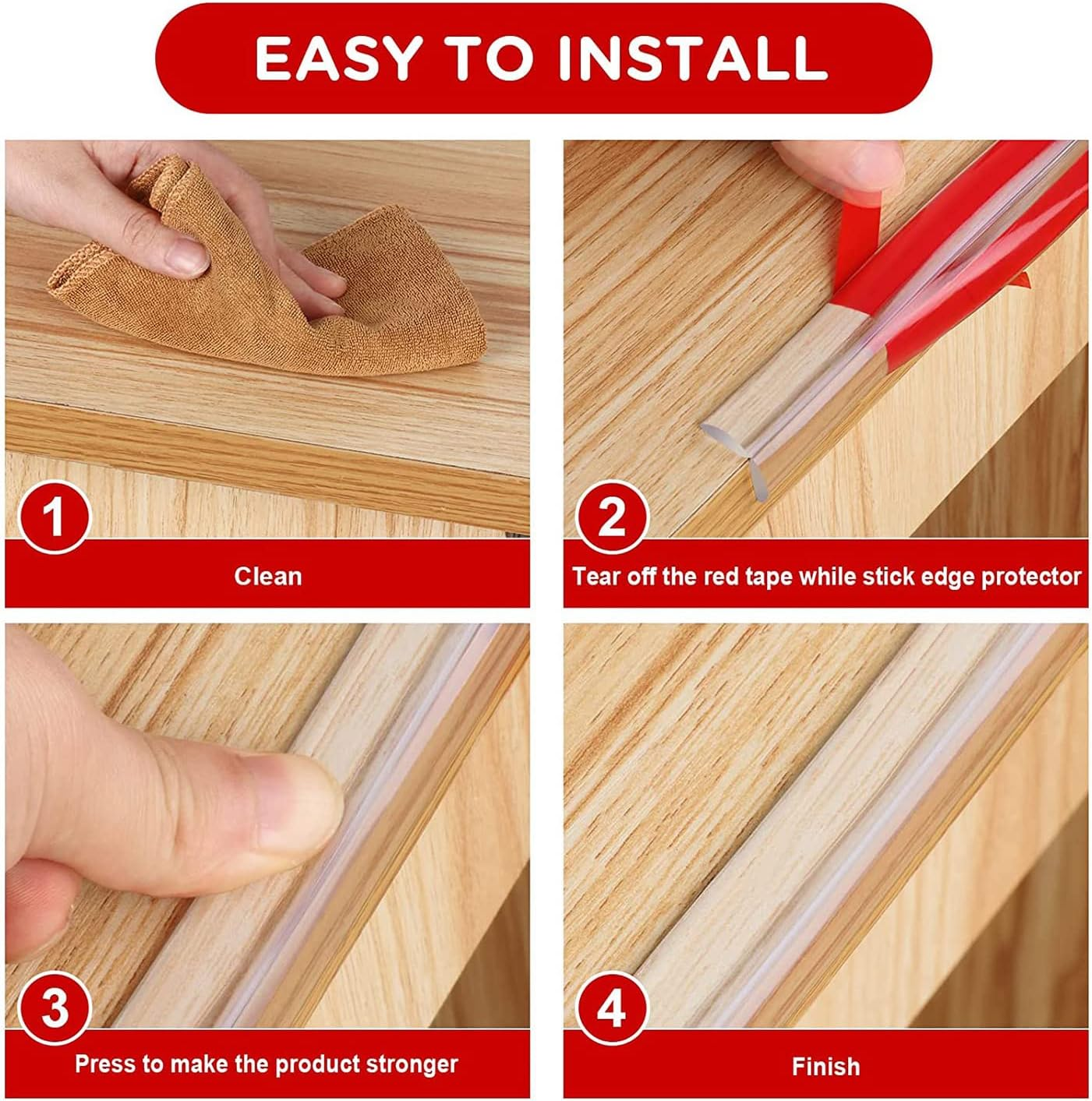 2 Meter Silicone Edge Protector Strip + 4 Corners, Baby Proofing Corner Protectors for Table Cabinets Drawers Furniture (Width 15Mm) image number 5