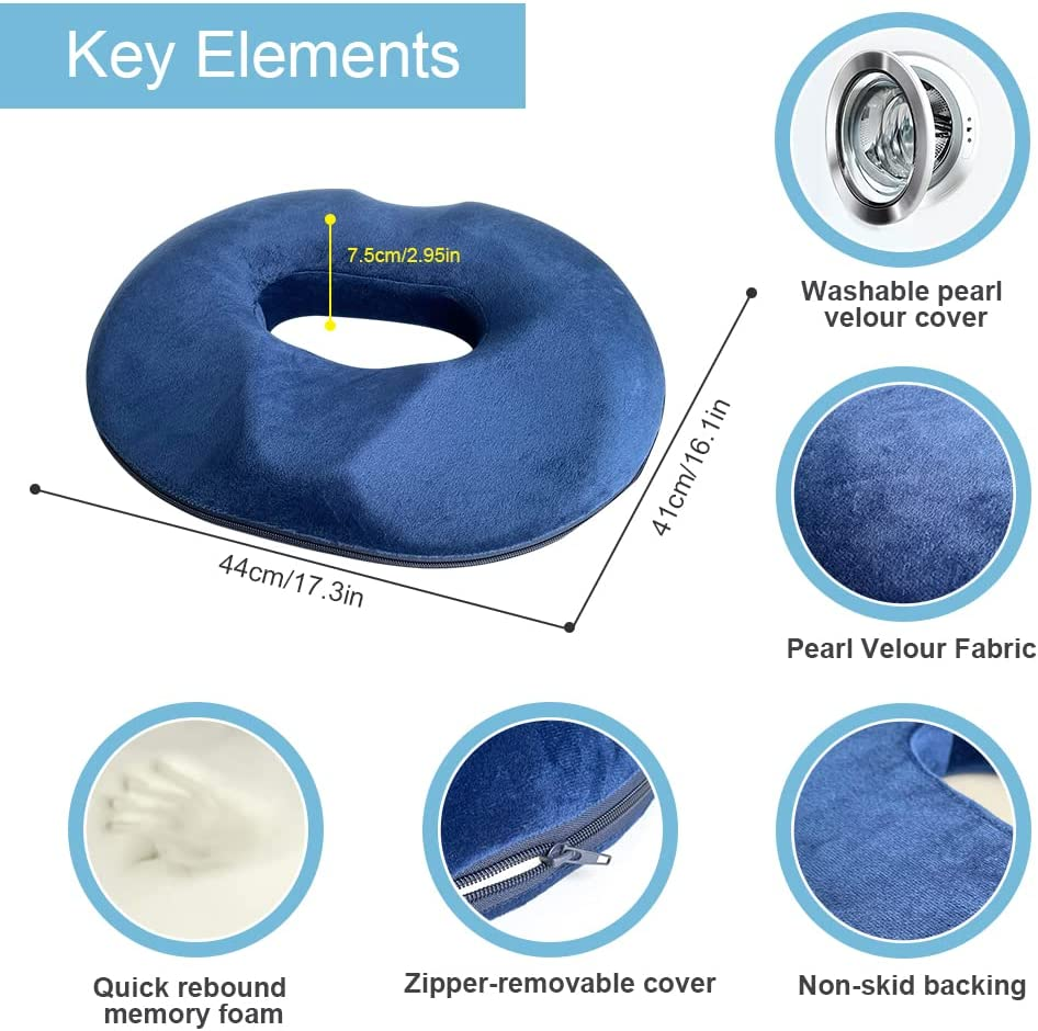 Upgrade Donut Pillow Seat Cushion Pearl Velour Memory Foam Donut Cushion for Tailbone Pain,Coccyx,Back,Hemorrhoids,Pressure Sores Relief, for Home, Office Chair, Wheelchair,Car Seat Cushion image number 5
