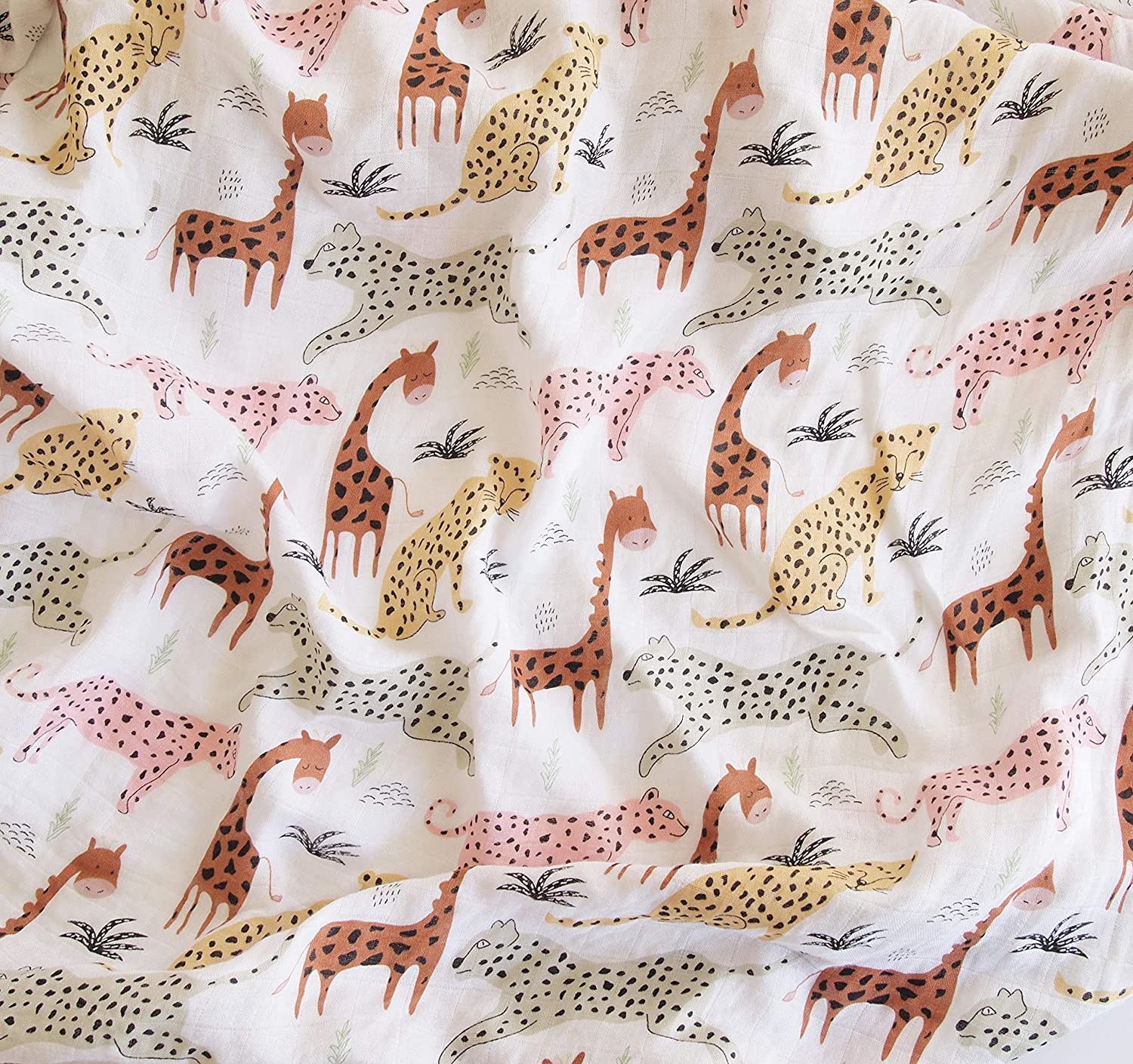 Aenne Baby Safari Animals Muslin Swaddle Blanket Gender Neutral Travel, Large 120 X 120 Cm, 1 Pack, Baby Shower Gifts, Luxurious Soft and Silky Bamboo Cotton, Nursing Cover, Wrap, Stroller Cover Giraffe, Cheetah, Lion image number 5