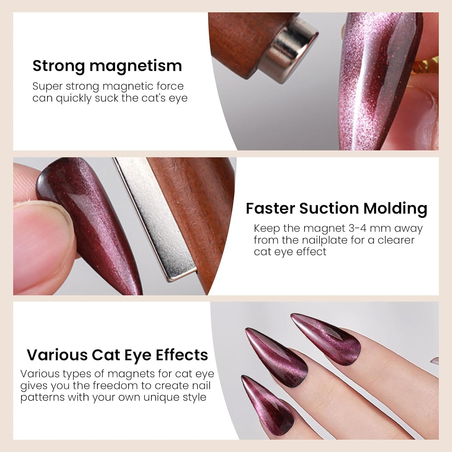 ESUOHYM 3 in 1 Nail Magnet for Cat Eye Gel Polish with Extra 1 PCS Square Magnet, 5 PCS Paper Clips for Heart Flower and Black Hole Nail Art DIY Tools Design Walnut image number 6