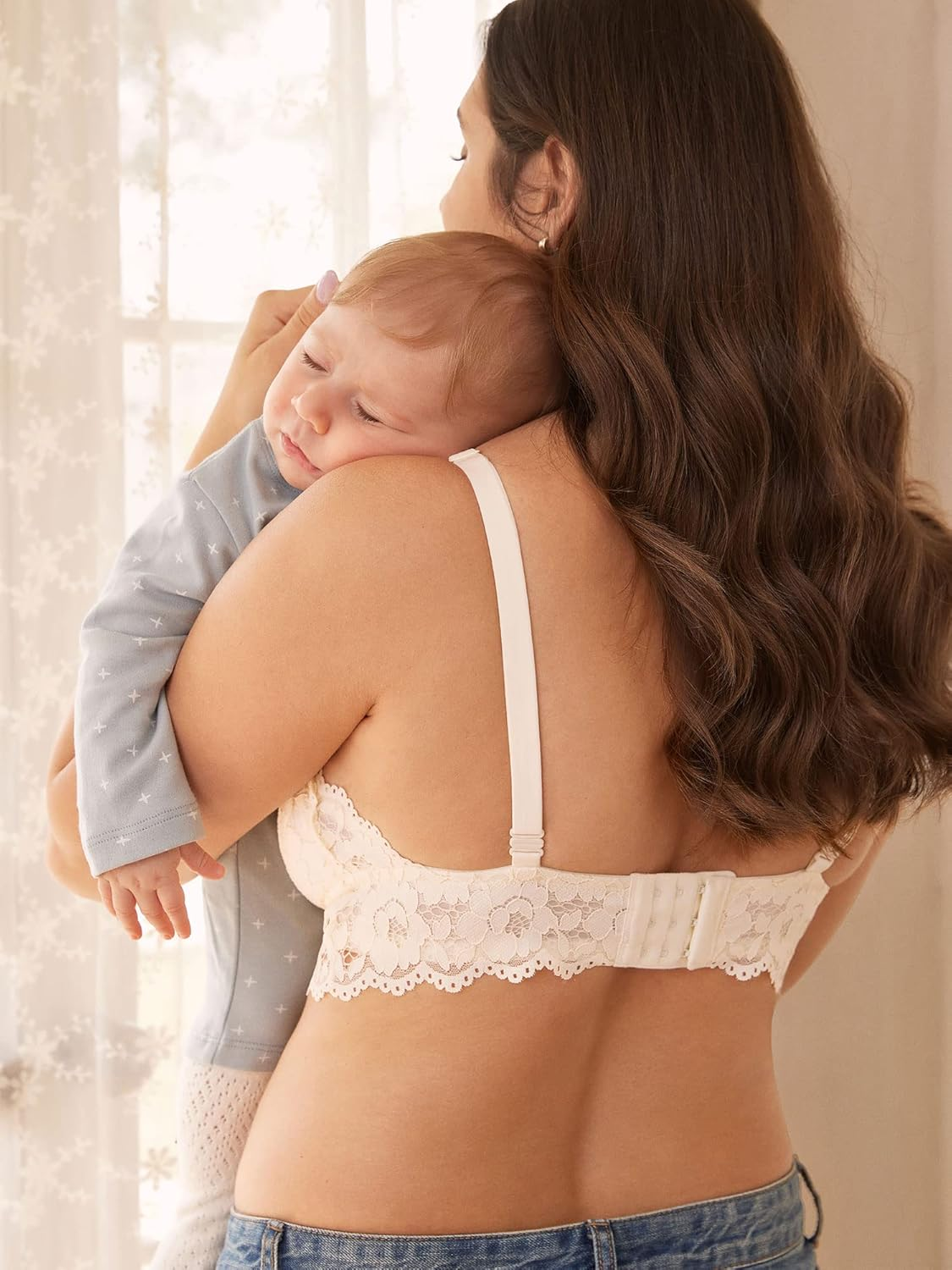 MOMANDA Women'S Lace Nursing Bra Wirefree Padded Breastfeeding Maternity Bralette Cute image number 5