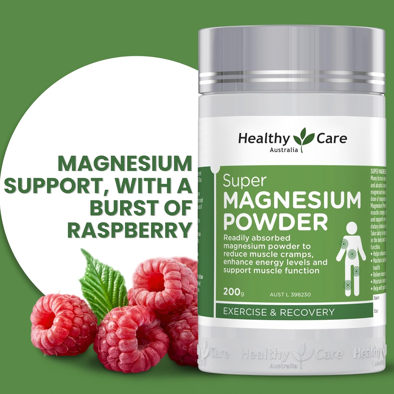 Healthy Care Super Magnesium Raspberry Powder - Supports Muscle Function and Boosts Energy Levels - All Natural Ingredients - 200 G image number 3
