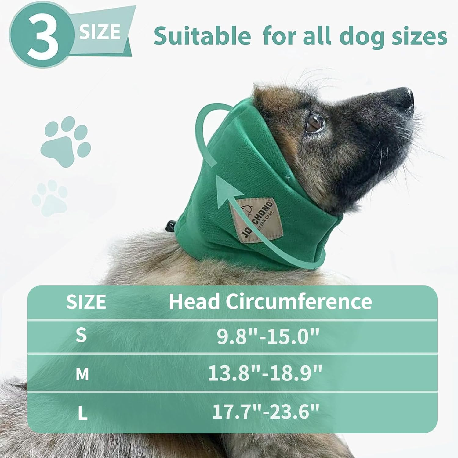 Joychong Dog Ear Muffs Noise Protection, Head Cover and Neck Warmer, Adjustable Headband for Anxiety Relief, Thunderstorms, Dog Hematoma,Green,M image number 4