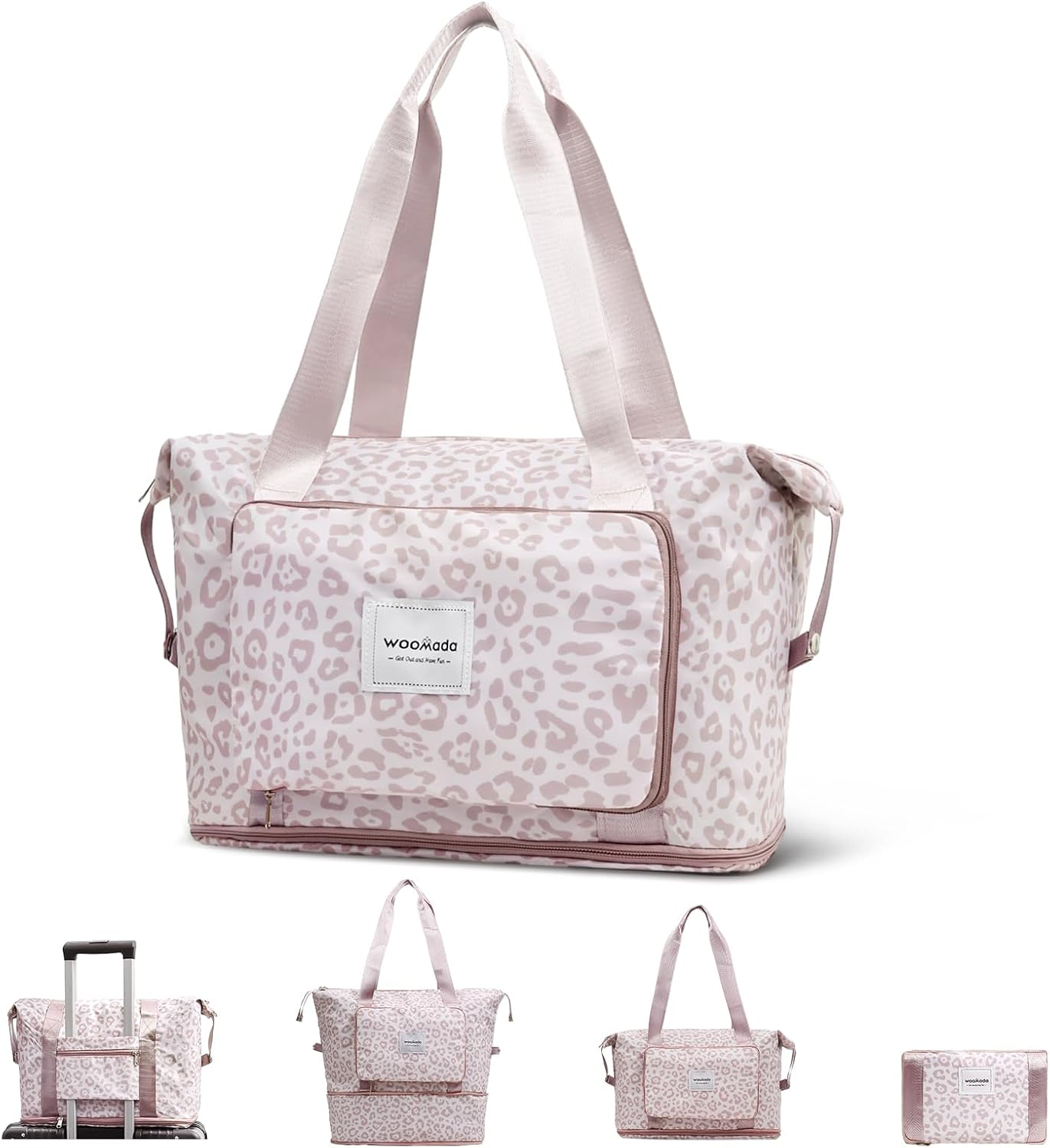 WOOMADA Foldable Travel Duffel, Weekender & Carry-On Bag with Expandable Space, Lavender Checkerboard