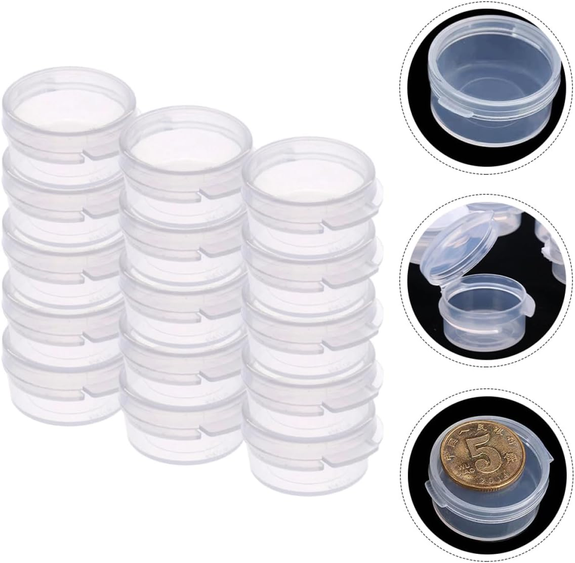 CHILDWEET 25Pcs round Plastic Soil Sampling Jars with Hinged Lids, Small Sealed Containers for Soil Samples and Moisture Testing, Portable Organizer Boxes for Field Use