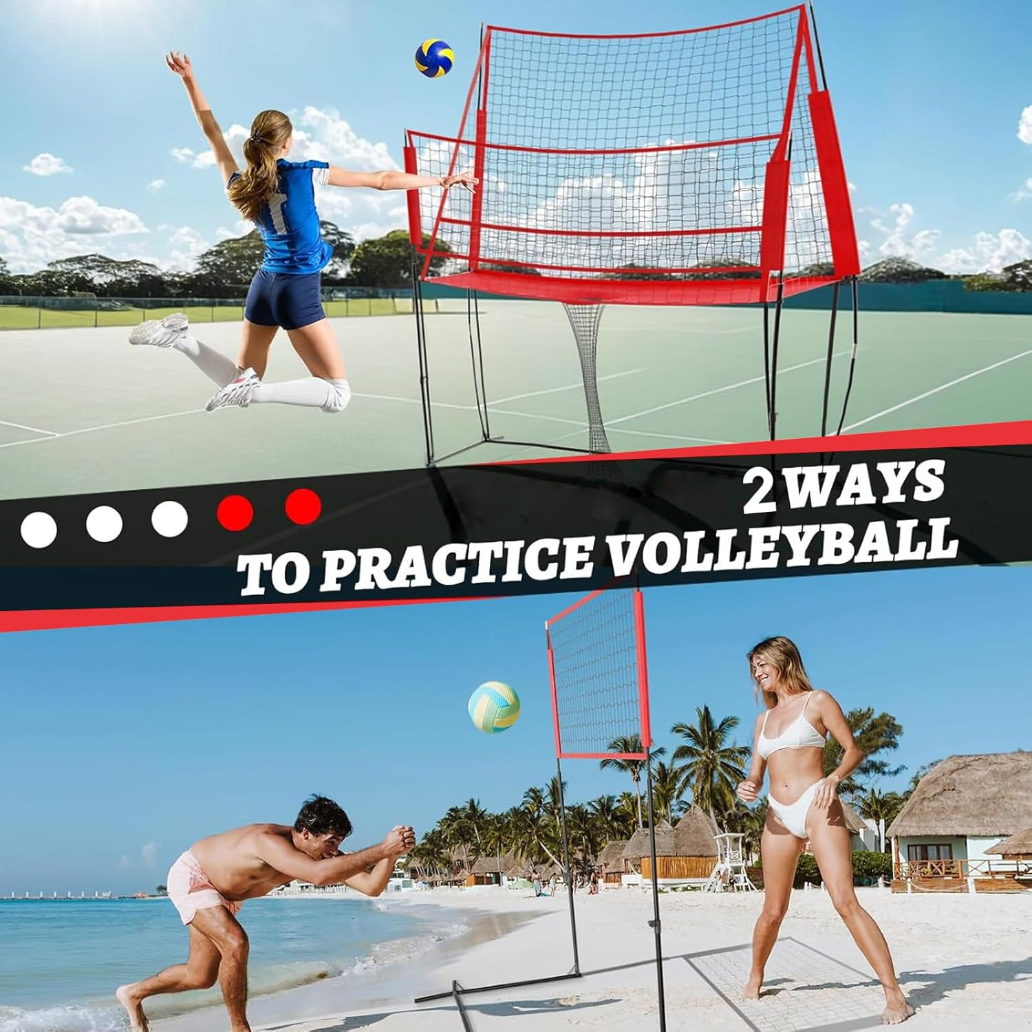 KAIGITE Volleyball Training Net System, Adjustable Portable Volleyball Practice Equipment Net for Hitting and Serving Trainer with Carry Bag, Easy Assembly for Indoor and Outdoor Use image number 1