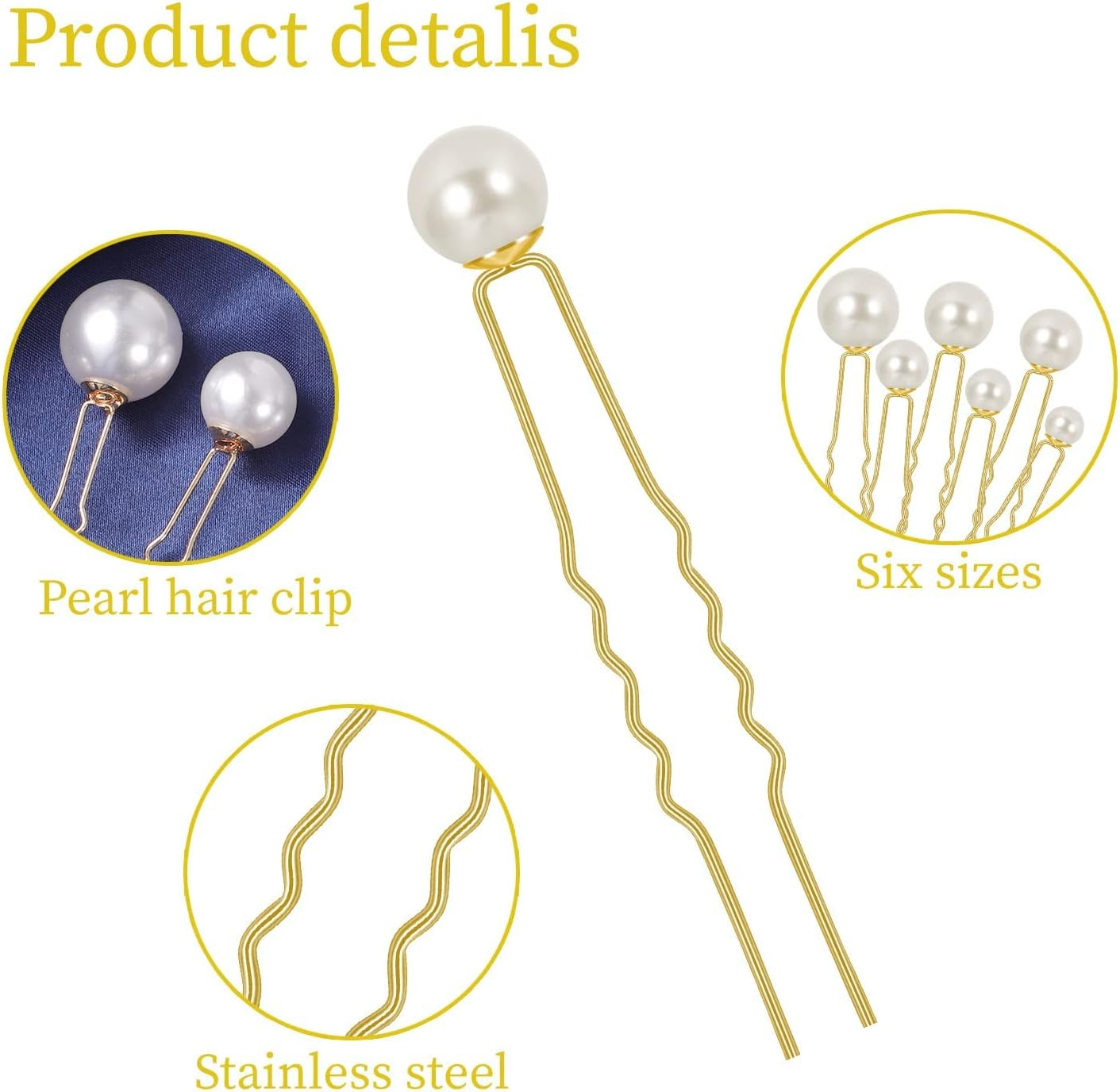 18 Pcs Wedding Pearl Hair Pins,Pearl Hair Pins Bridal Wedding Pearl Hair Accessories,White Pearl Bobby Clips for Brides and Bridesmaids Hair Style (Golden) image number 4