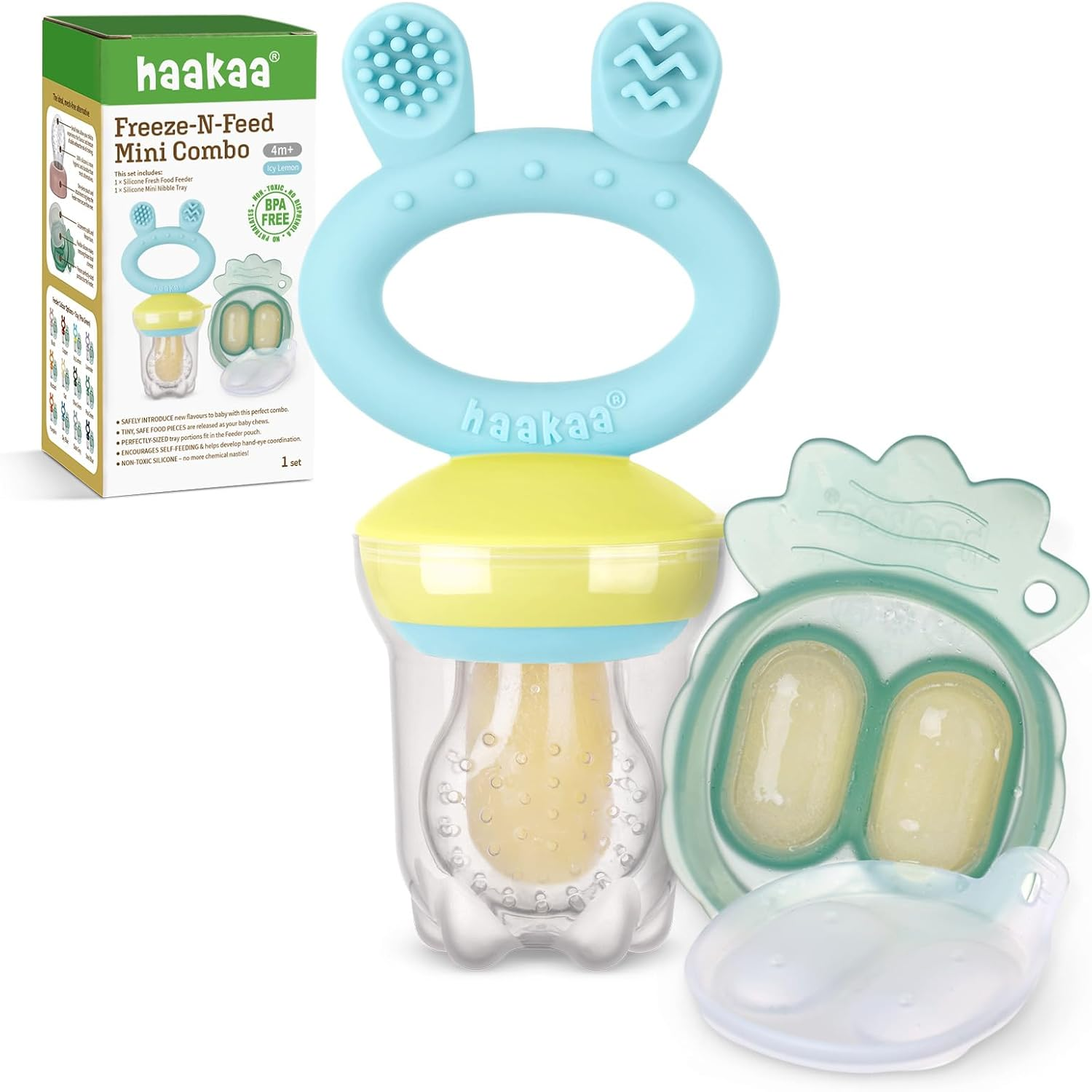 Haakaa Baby Fruit Food Feeder & Mini Freezer Nibble Tray Combo, Breastmilk Popsicle Molds for Baby Cooling Relief, BPA Free Silicone Feeder for Safe Infant Self Feeding, 4 Month+(Lavender)
