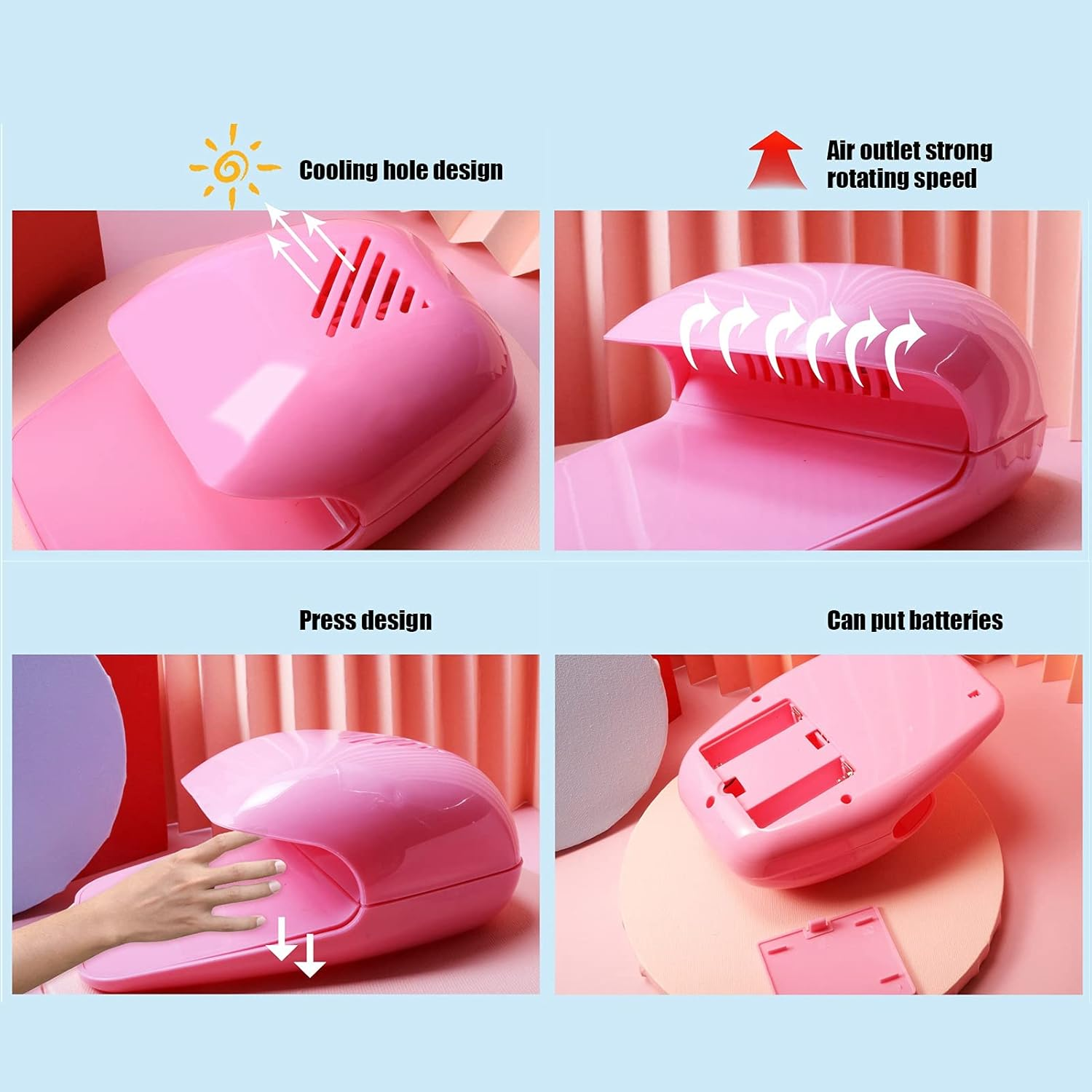 Clasken Nail Fan Dryer, Professional for Nail Salons, Parties, Homes & Travel (Pink) image number 5