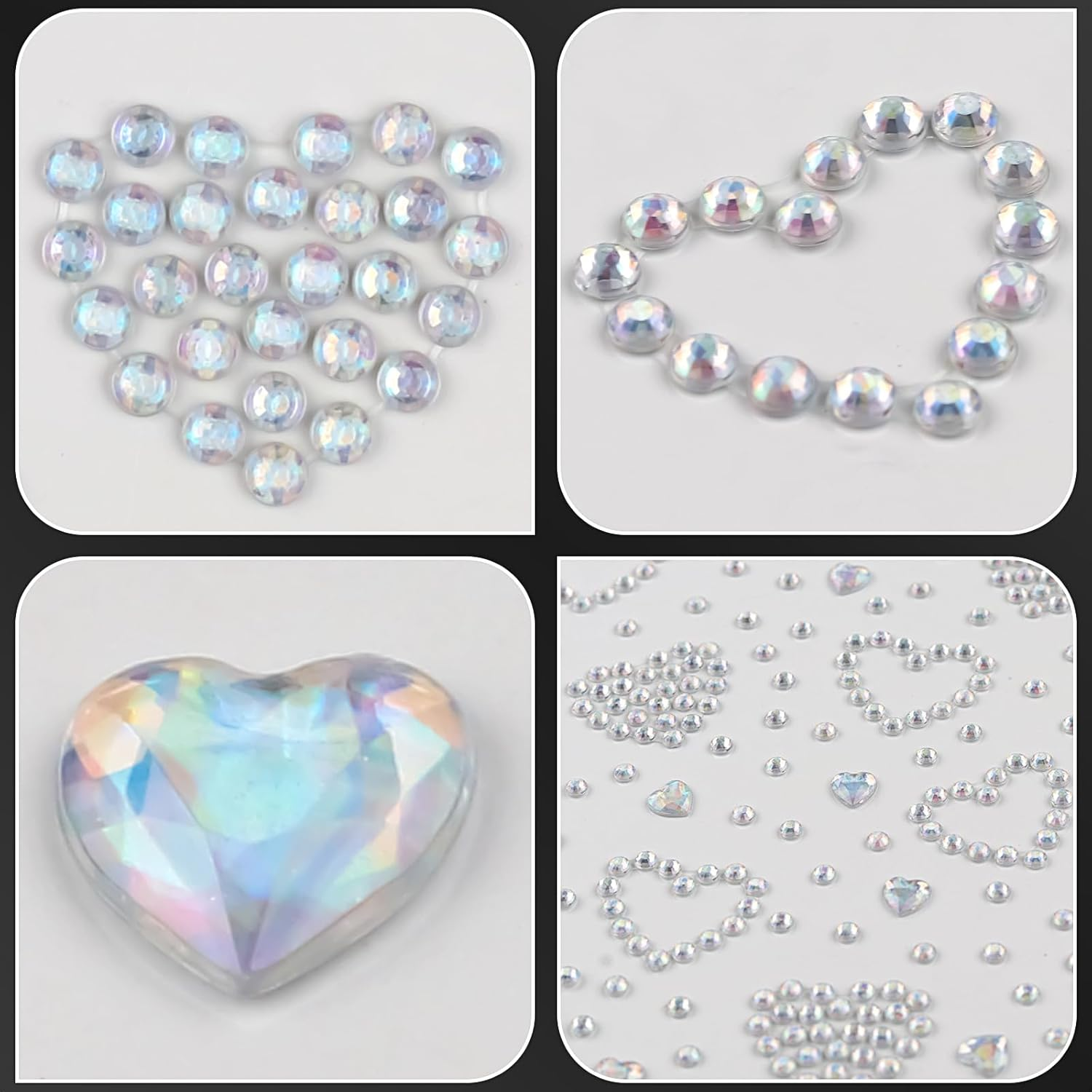 3Sheets Heart Star Gem Stickers Jewels for Crafts, Face Makeup - Self Adhesive Rhinestone Jewel Stickers, Stick on Gems Rhinestones for Crafts, Craft Supplies for Kids (Heart_Laser) image number 4