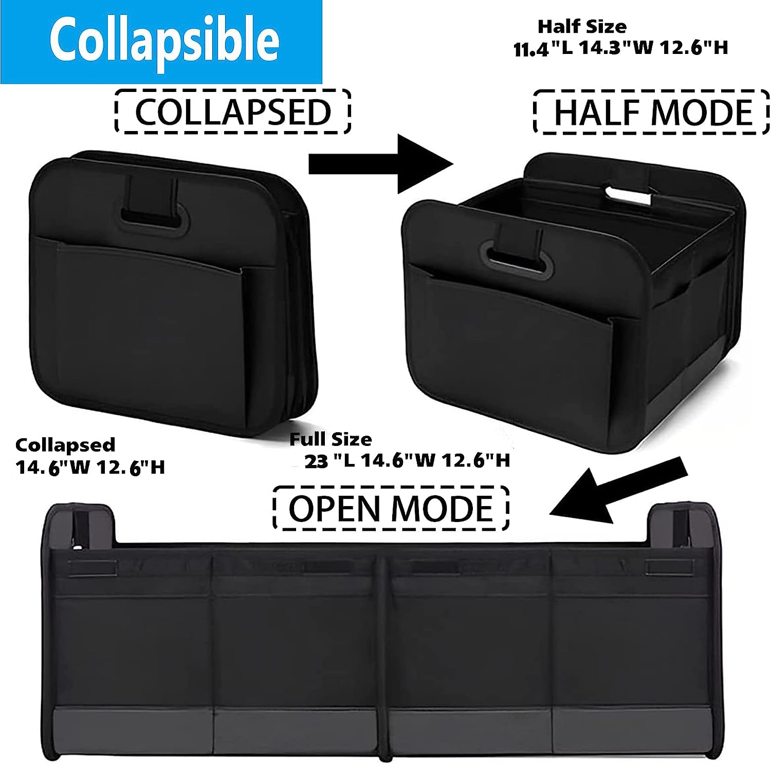 Trunk Organizer for Car,Foldable Multi Compartment Trunk Organizer for Suv,Large Capacity Waterproof Car Trunk Organizer with Adjustable Securing Straps,Car Storage Organizer for Any,Minivan,Truck