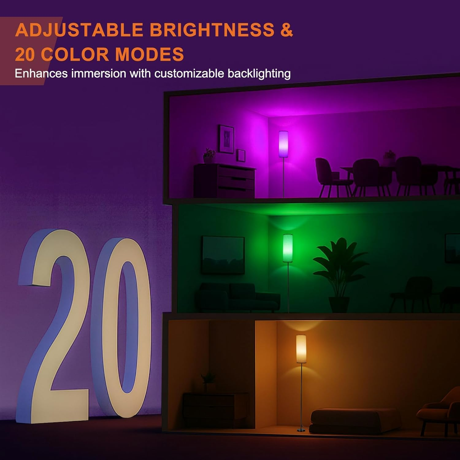 Floor Lamp 173Cm, RGB Smart LED Corner Lamps with Dimmable LED and 3 Color Temperatures, Remote & App Control, Tall Standing Lamp for Living Room Bedroom Office image number 4