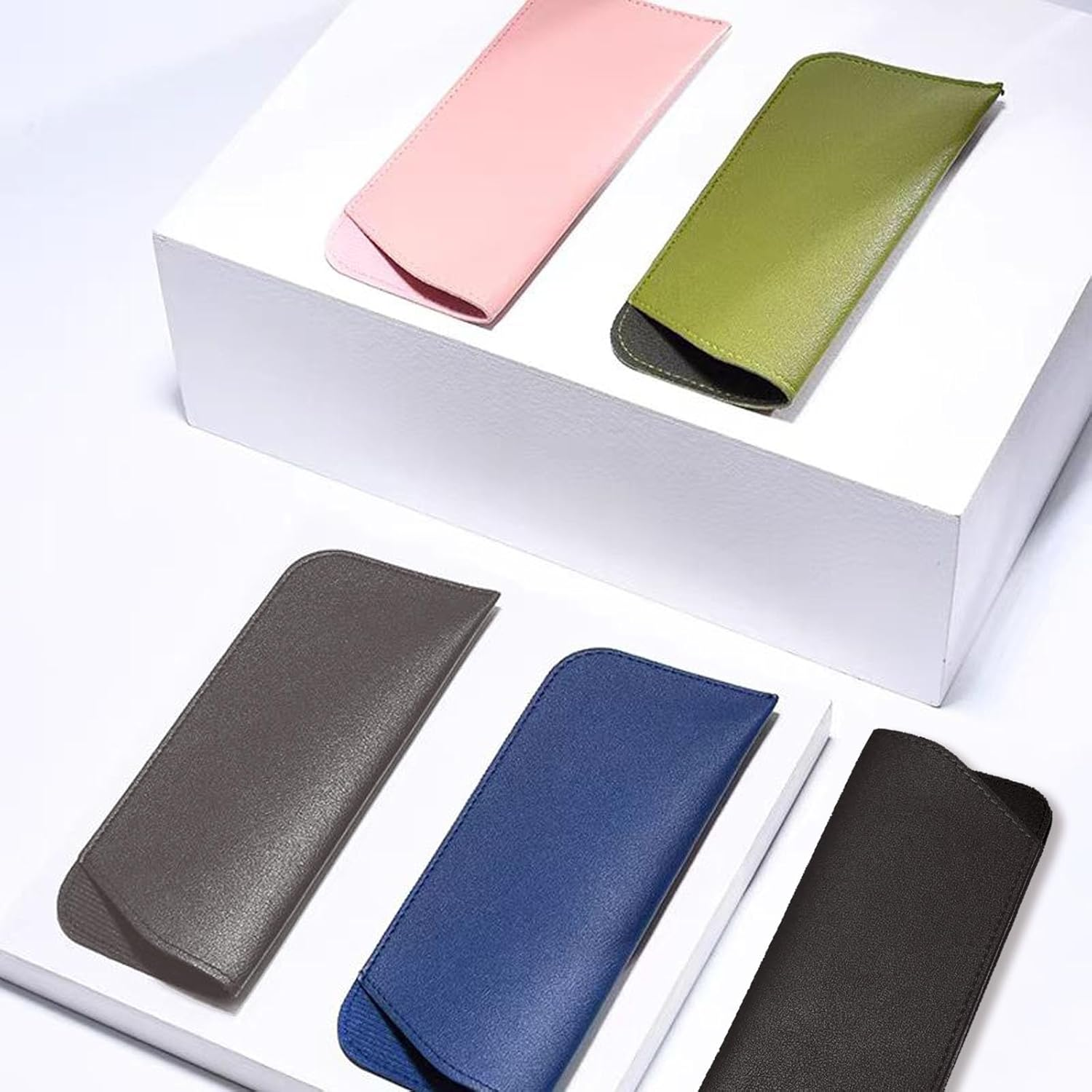 5 Pcs Soft Glasses Cases, Anti-Scratch PU Leather Glasses Case Patch, Portable Travel Protective Sunglasses Case for Travel, Office, Home and Daily Use for Men, Women (5 Colors) image number 2