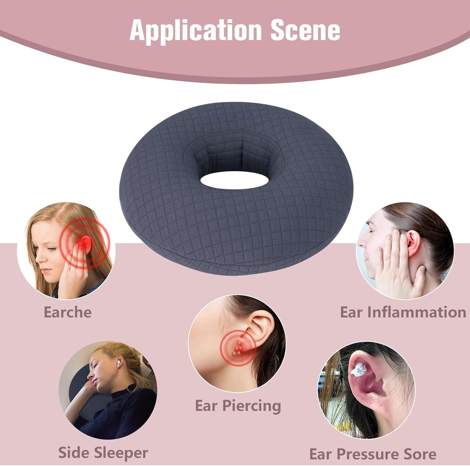 Roamready Ear Piercing Pillow for Side Sleepers, Ear Pillows with Holes for Pain, Earring Inflammation Pressure Sores, Cotton Earring Pillow for CNH Side Sleepers - Black image number 2