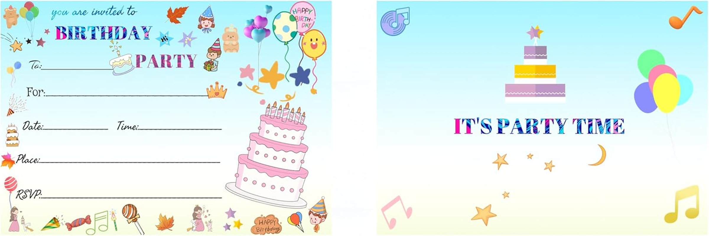 32 Pack Birthday Party Invitation Cards, Perfect for Kids, Adults, and All Celebrations,4.72 X 6.69 Inches (Cartoon) image number 6