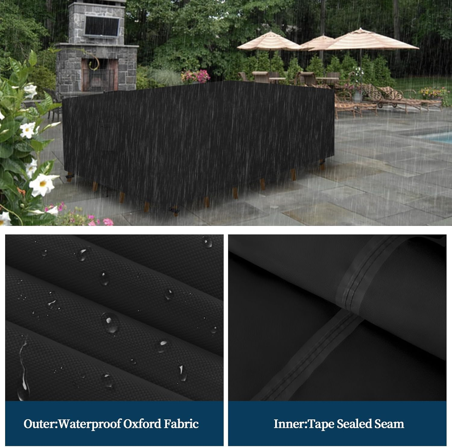 Easy-Going Rectangle Patio Furniture Cover Waterproof Outdoor Dining Table and Chair Cover Anti-Uv outside Sectional Sofa Set Covers (110"L X 84"W X 28"H, Black) image number 5