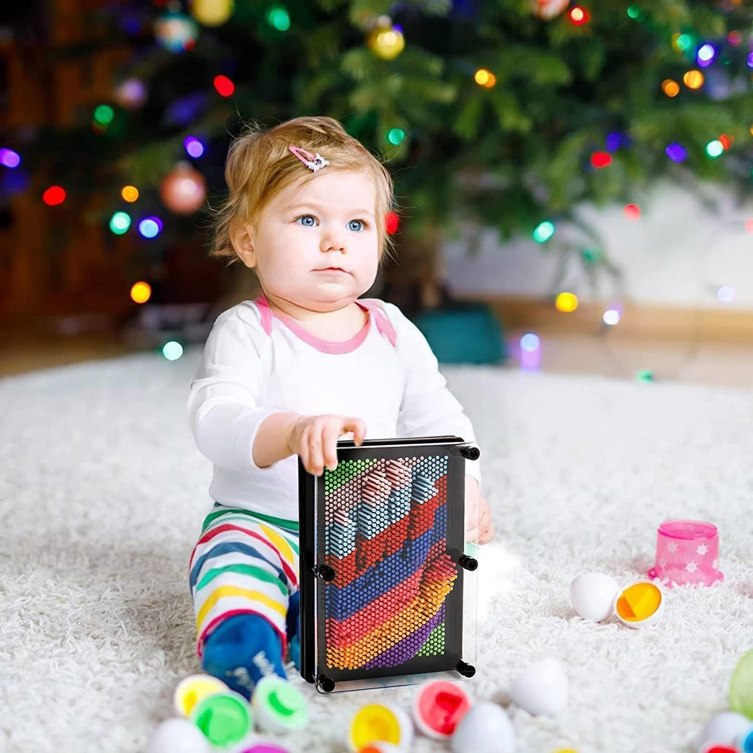 3D Pin Art,Large Size 6" X 8" Plastic Board- Unique Rainbow Design,Classic Desktop Novelty Sculpture Impression Needle Art image number 2