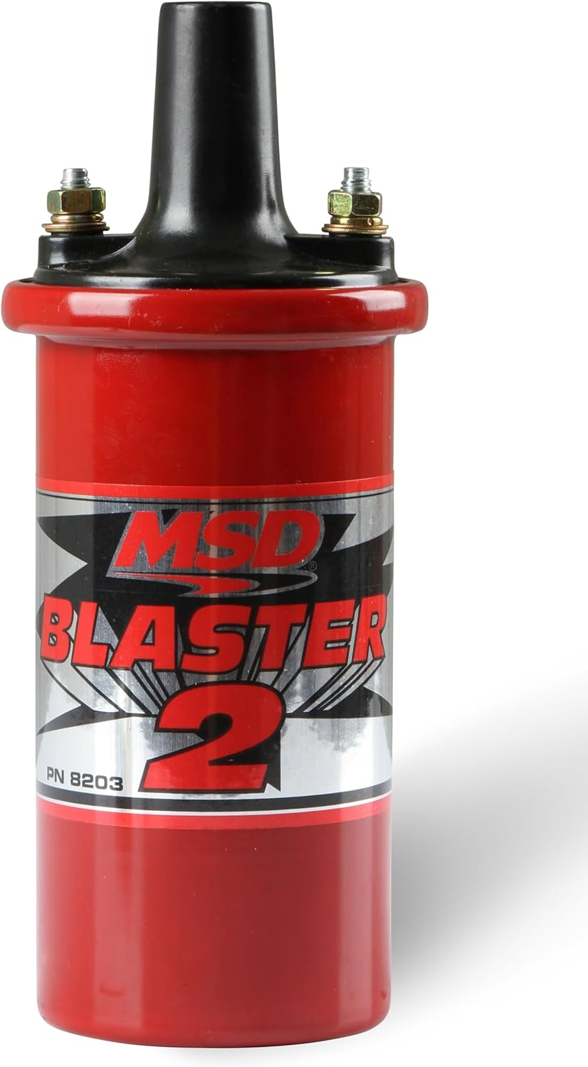MSD Ignition Coil, Blaster 2 W/ Ballast Resistor, Canister, Round, Oil Filled, Red, 45, 000 V, Each